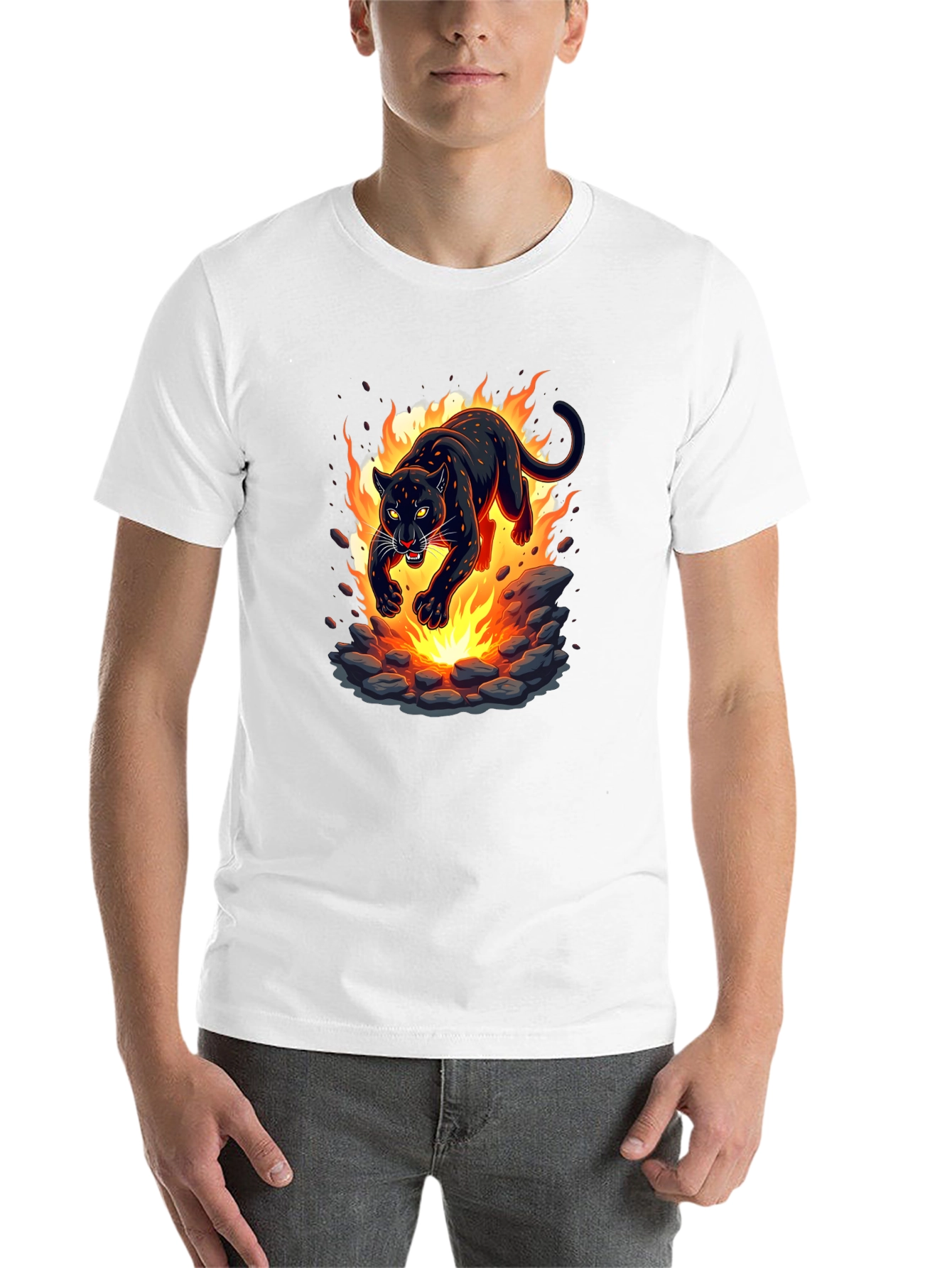 Black Fiery Panther Graphic T-Shirt - Bold Black Tee view 14