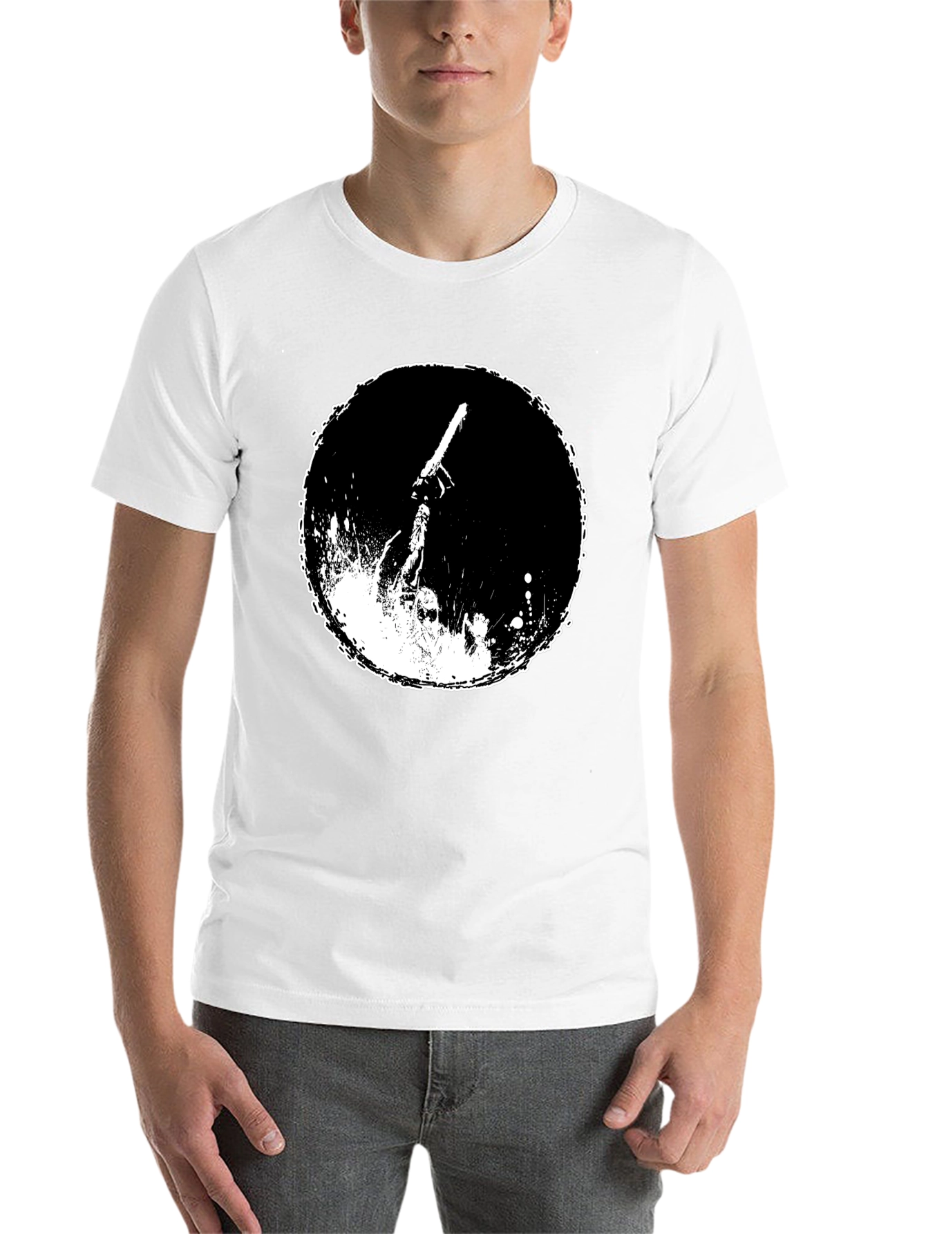 Black Graphic Tee: Chainsaw Moon Black Cotton T-Shirt view 14