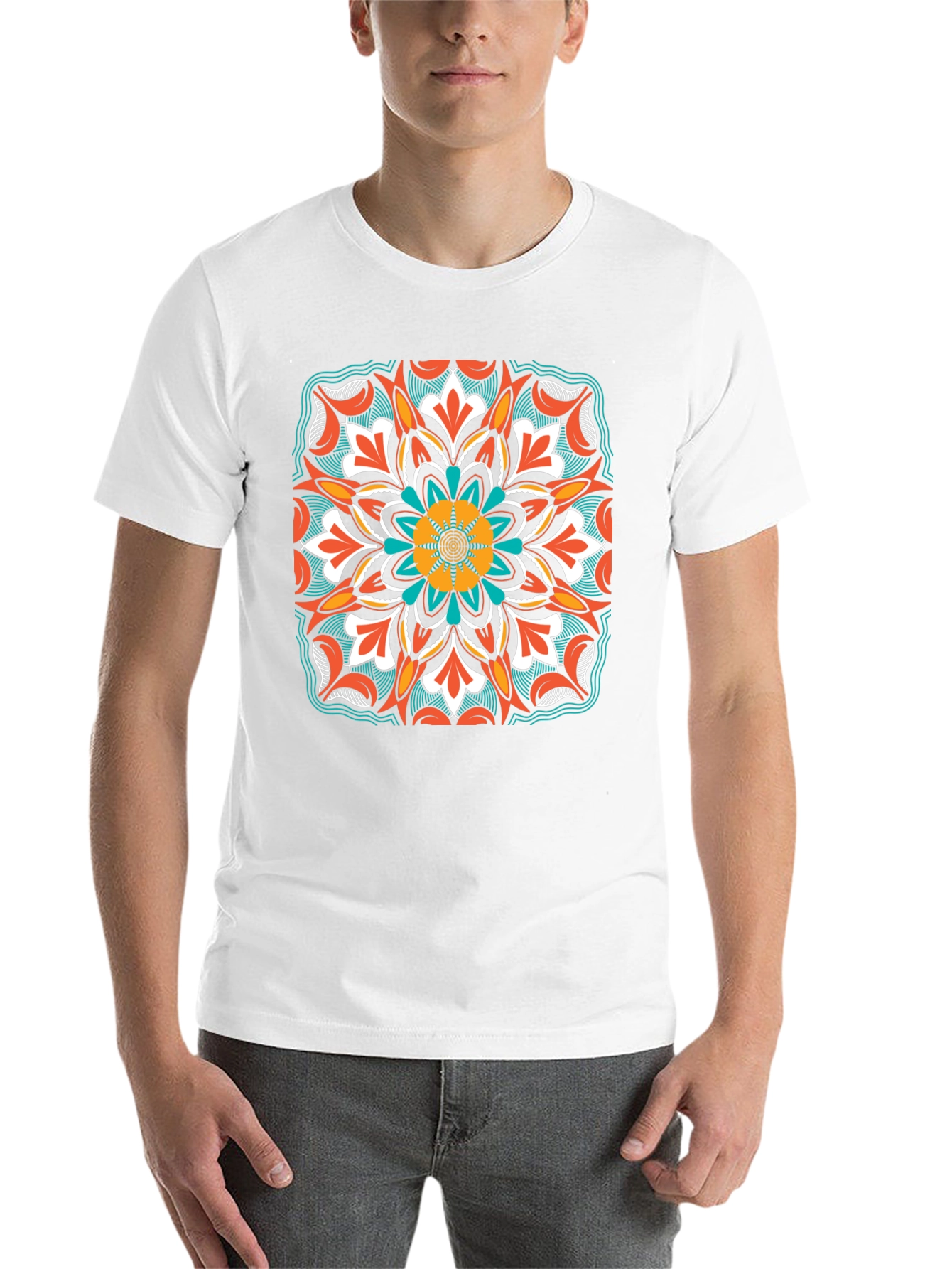 Black Geometric Mandala Design Black T-Shirt view 14