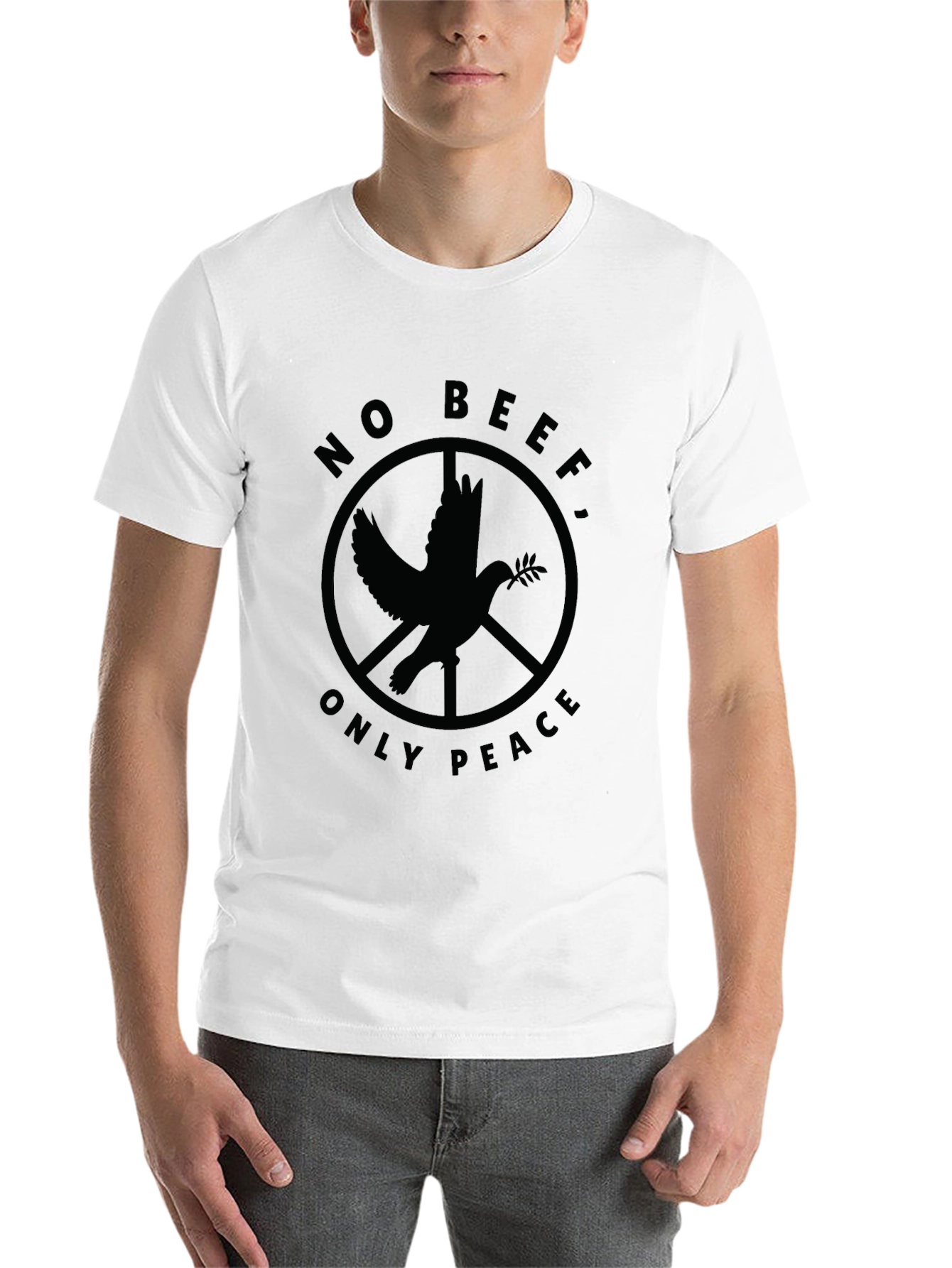 Black No Beef, Only Peace T-Shirt - Dove Peace Sign Tee view 14