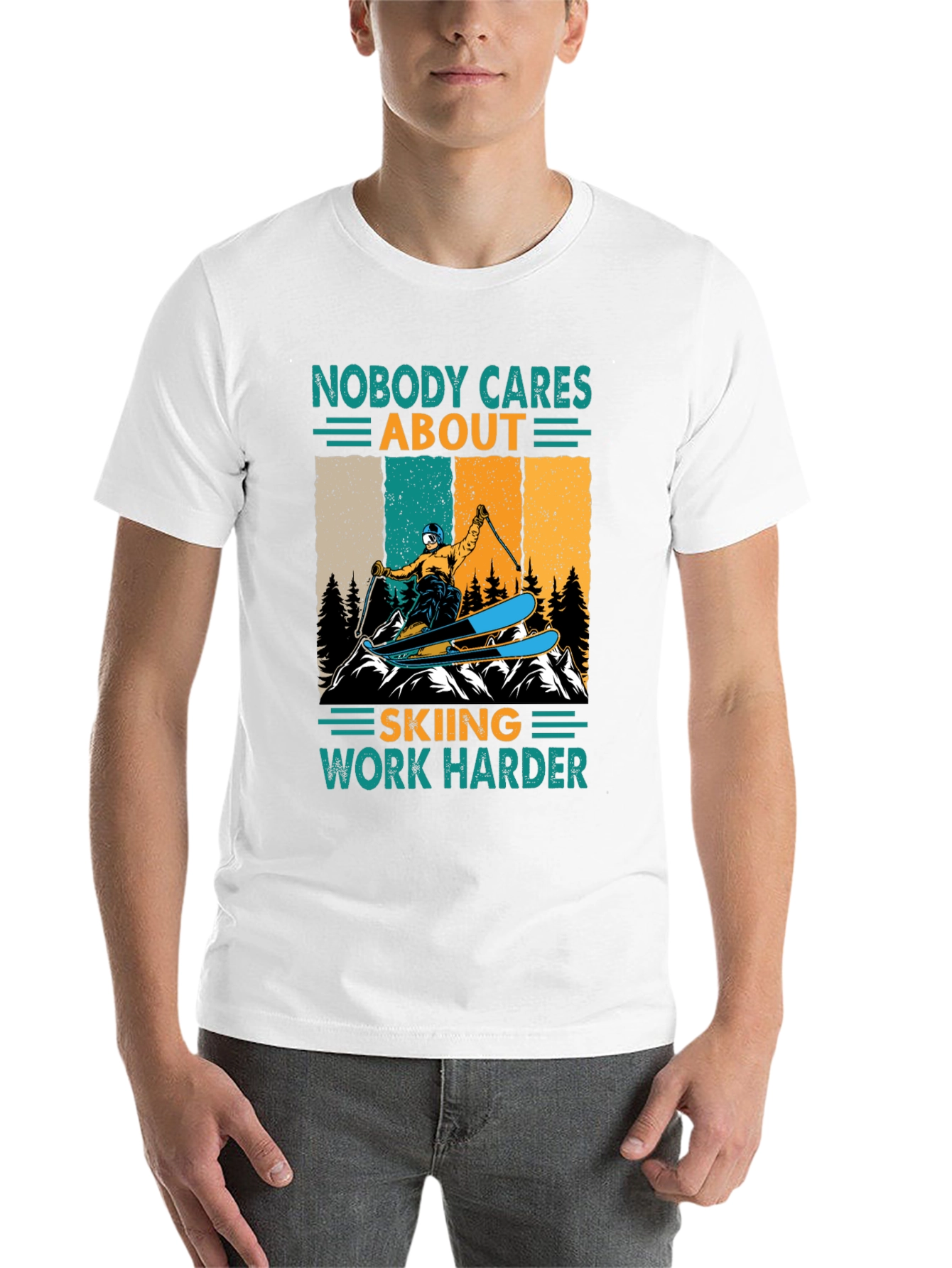 Black Skiing T-Shirt - Nobody Cares, Work Harder Graphic Tee view 14