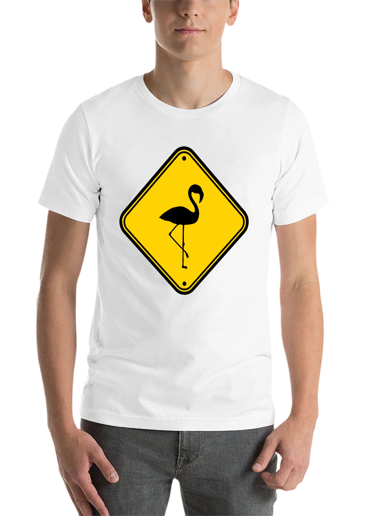 Black Flamingo Warning Sign Graphic Tee view 14