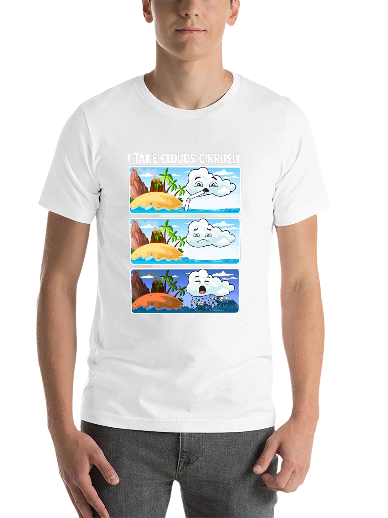 Black Humorous Weather Cartoon T-Shirt view 14