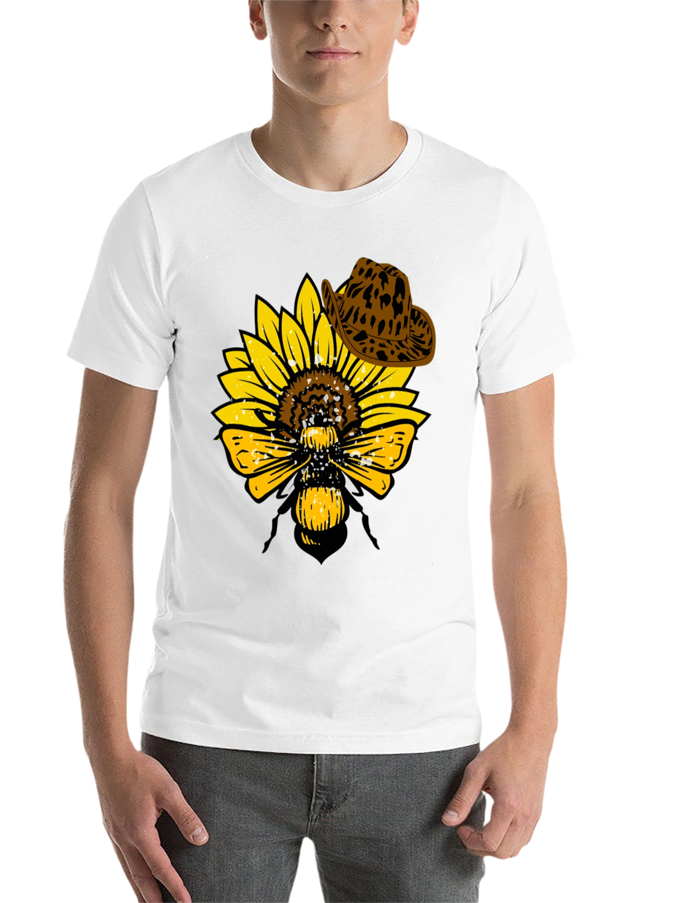 Black Sunflower Bee Cowboy Hat T-Shirt view 14
