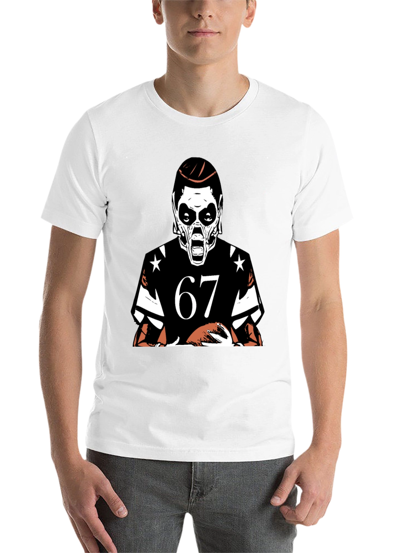 Black Grim Reaper Football Tee - Number 67 Graphic Shirt view 14