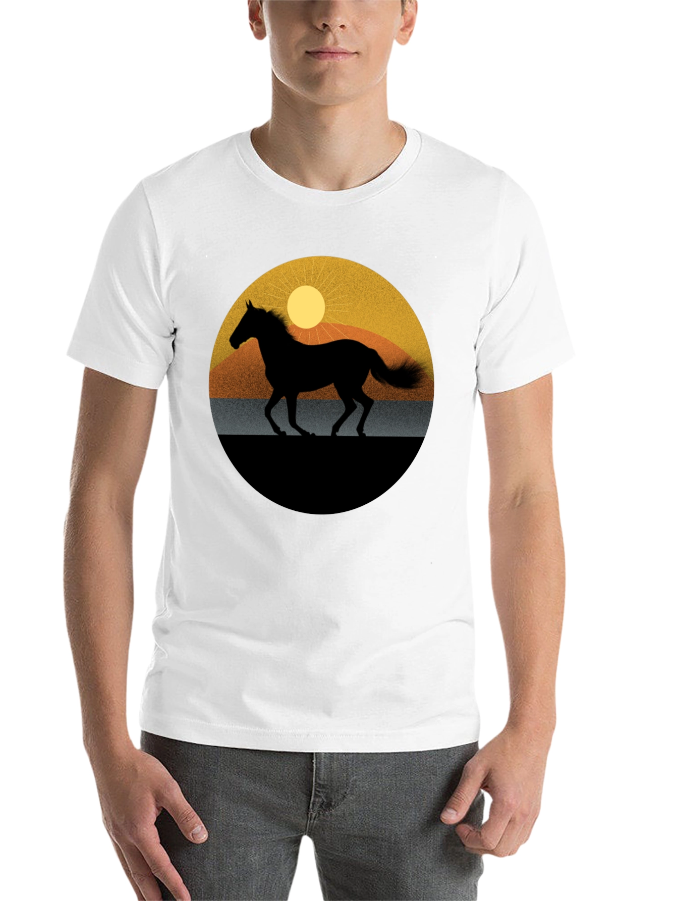 Black Horse Silhouette Graphic Tee - Sunset Design view 14