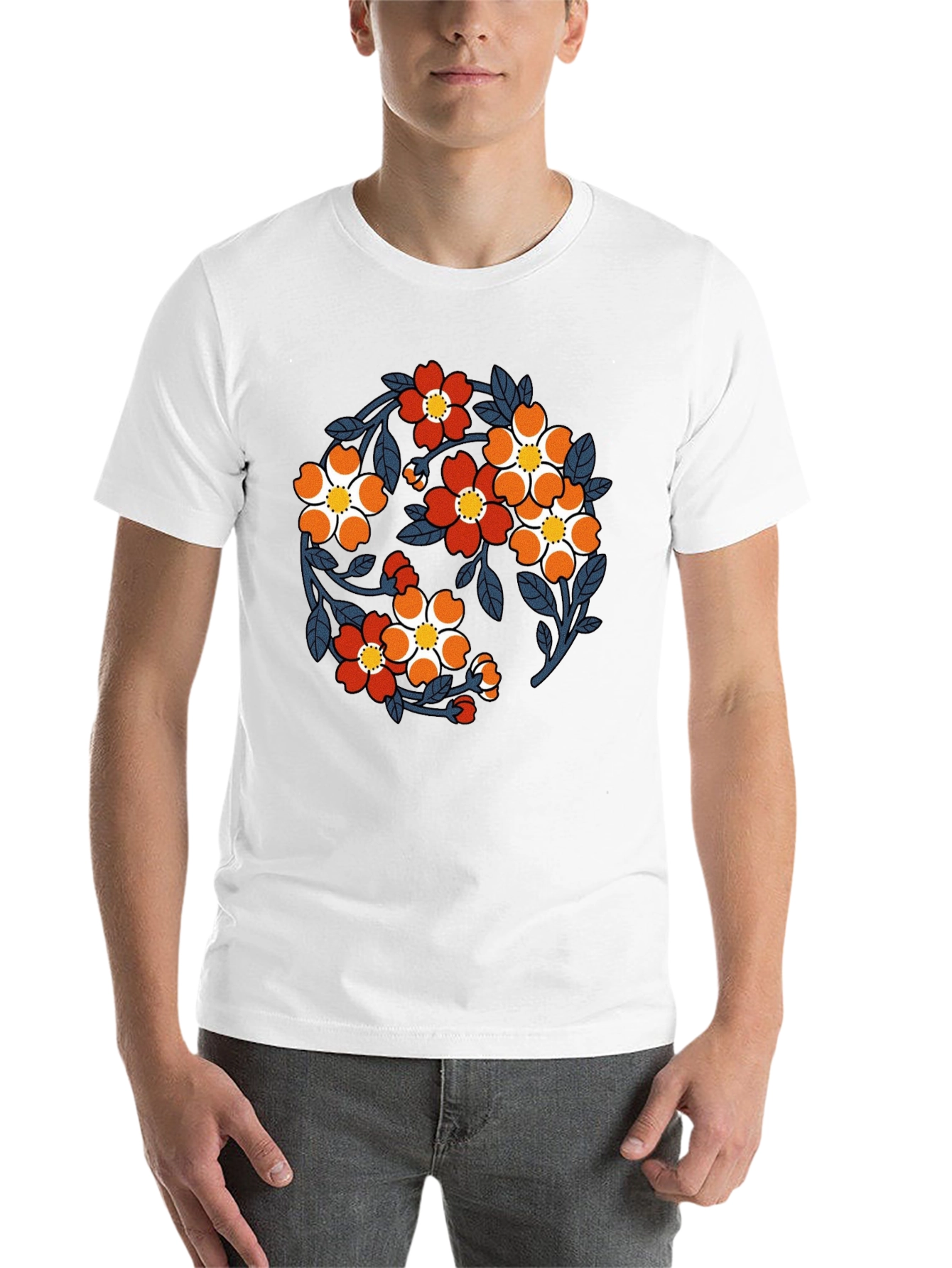 Black Floral Print Black Crew Neck T-Shirt view 14