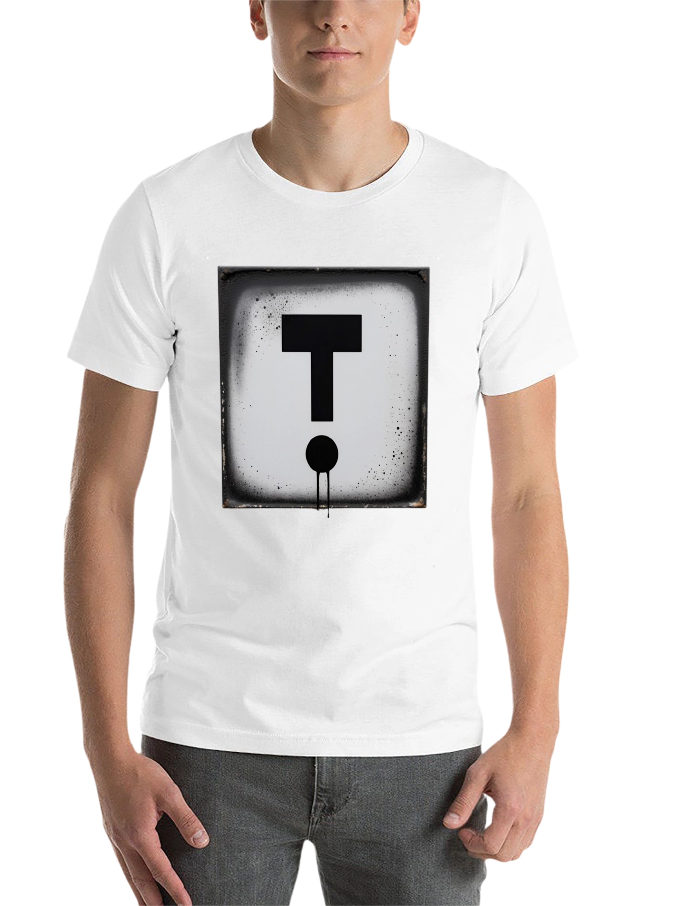 Black Modern Letter 'T' Graphic Black T-Shirt view 14