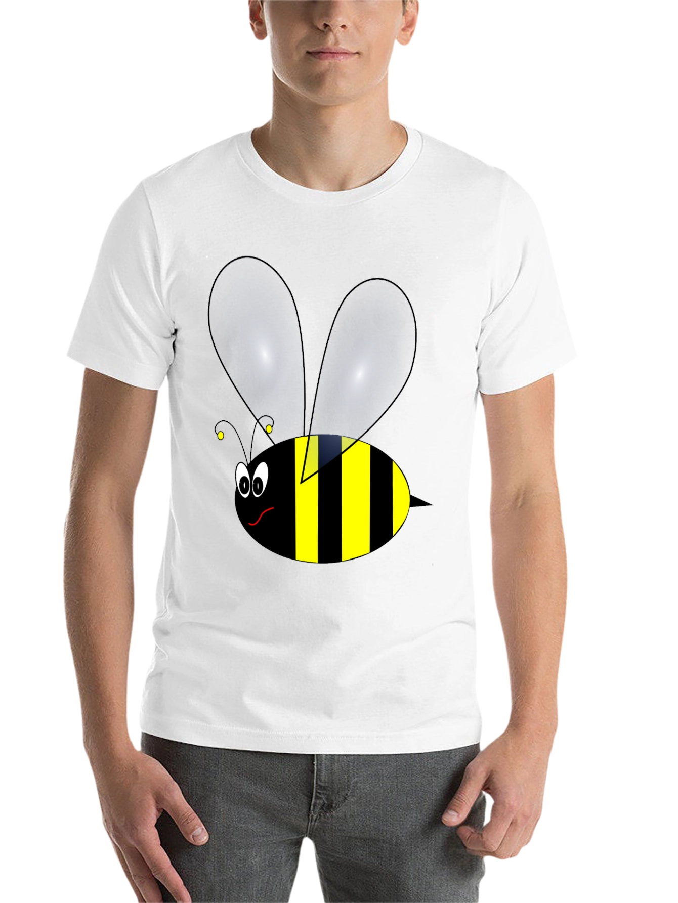 Black Funny Cartoon Bee Graphic Tee - Black Cotton view 14