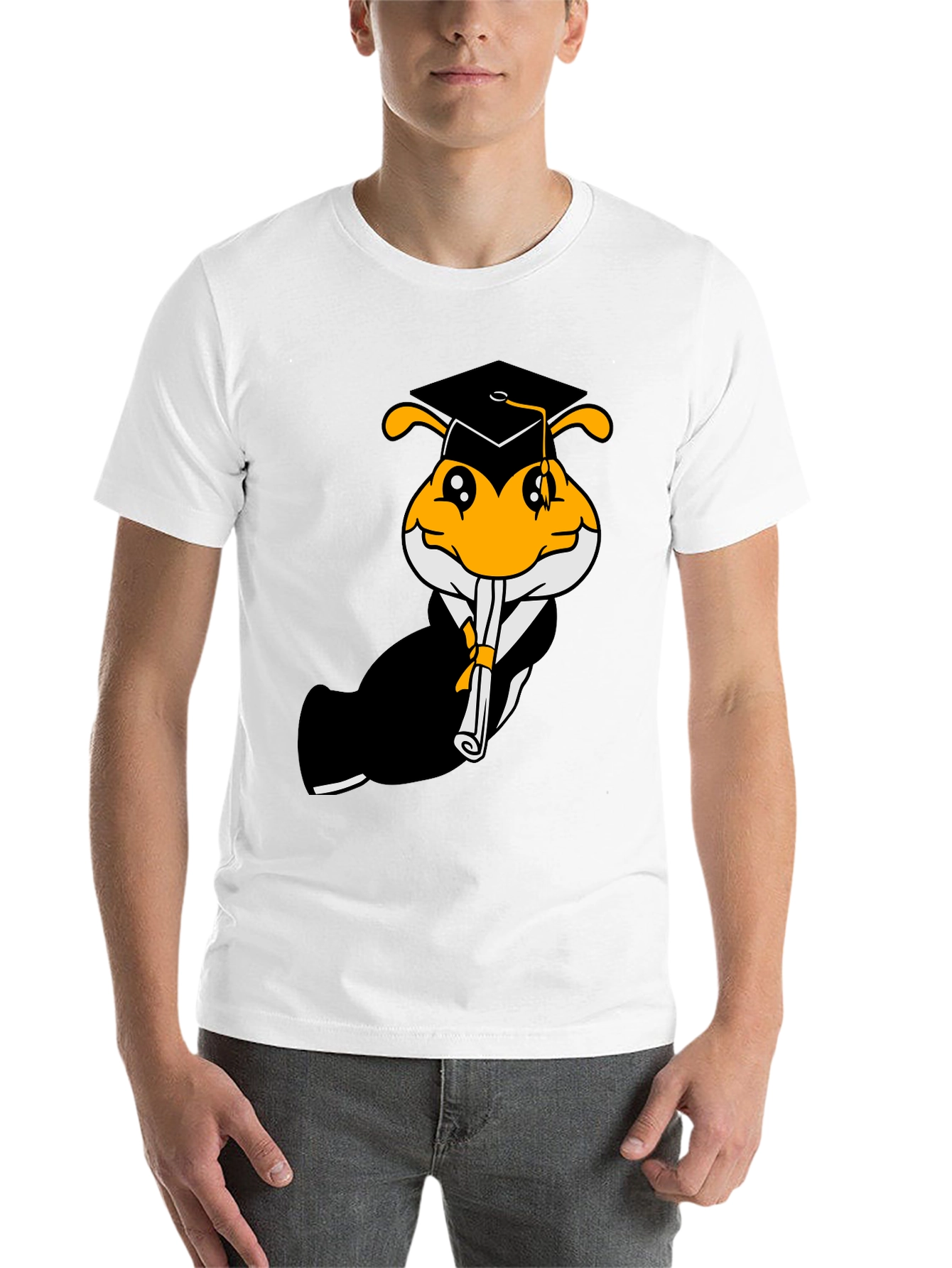 Black Graduation Bee Graphic Tee - Black Cotton T-Shirt view 14