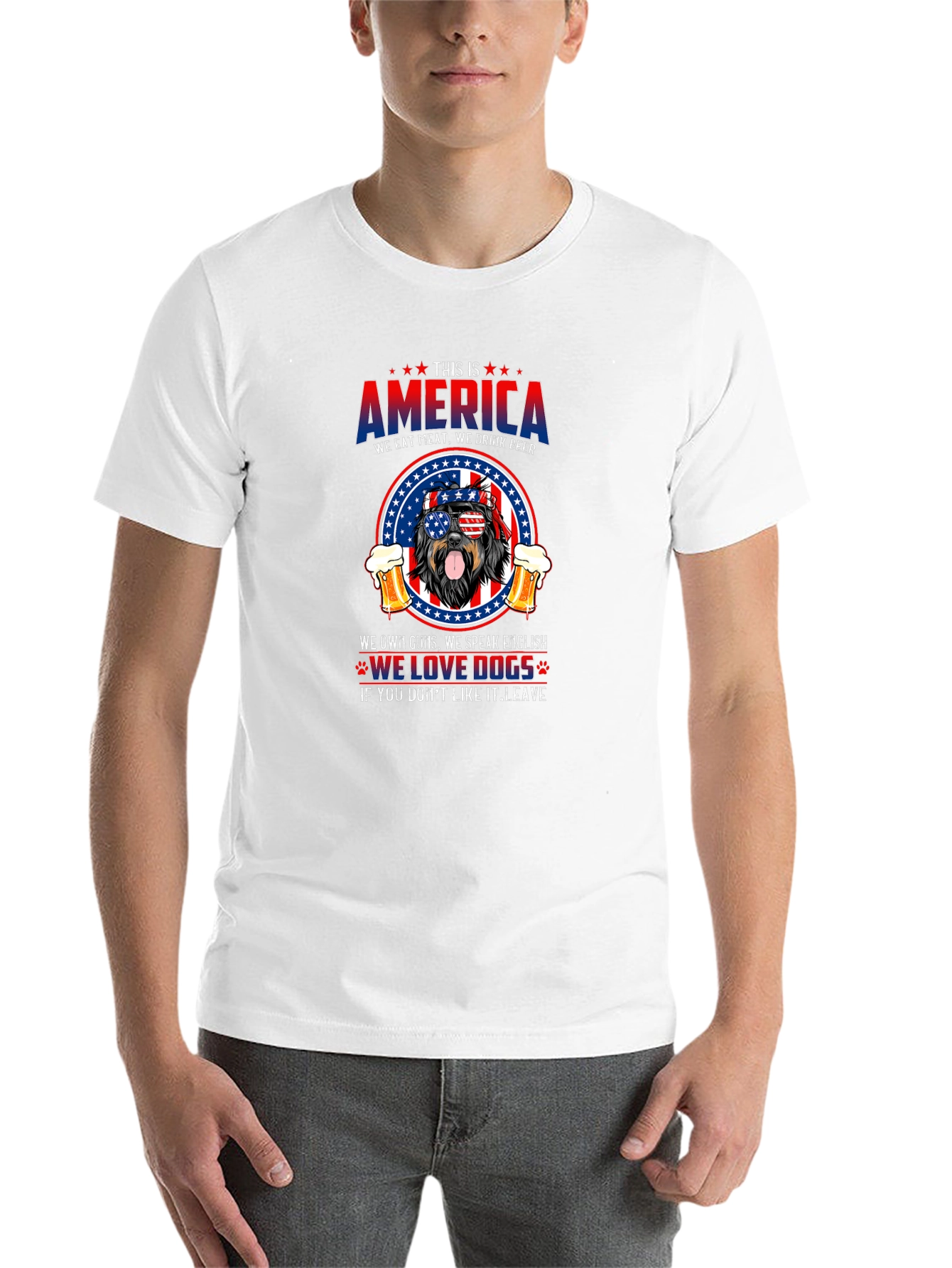 Black Patriotic Dog T-Shirt: America, Meat, Beer, and Dogs view 14