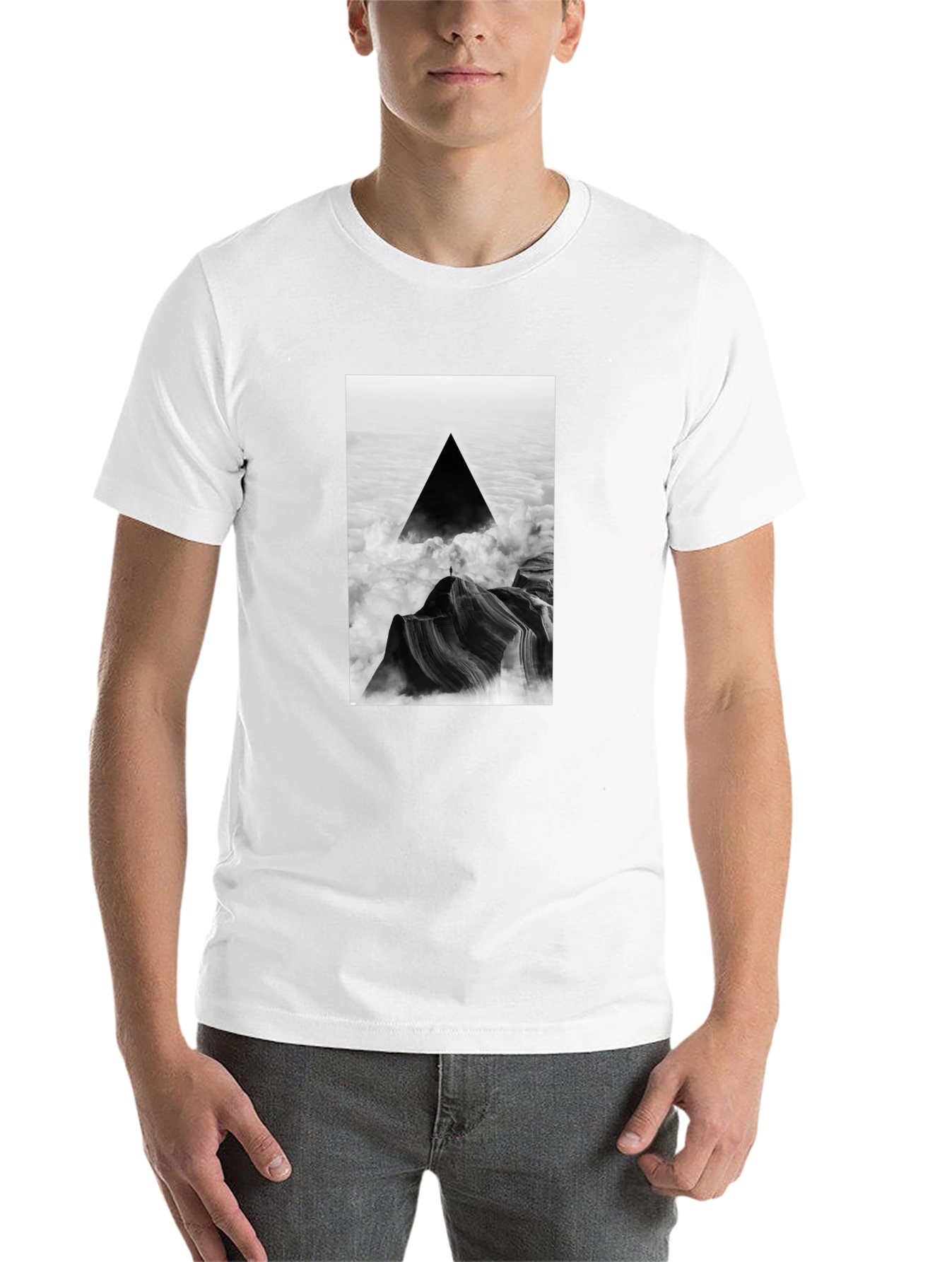 Black Black T-Shirt with Abstract Triangle Mountain Design view 14