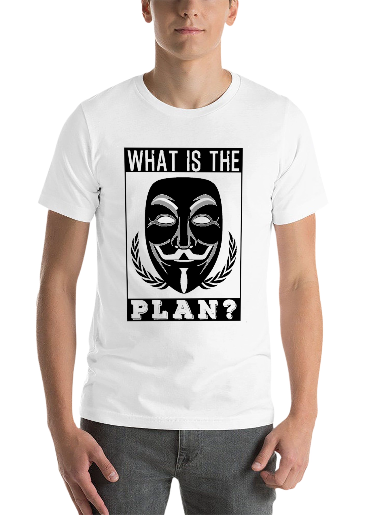 Black Guy Fawkes "What is the Plan?" Black T-Shirt view 14