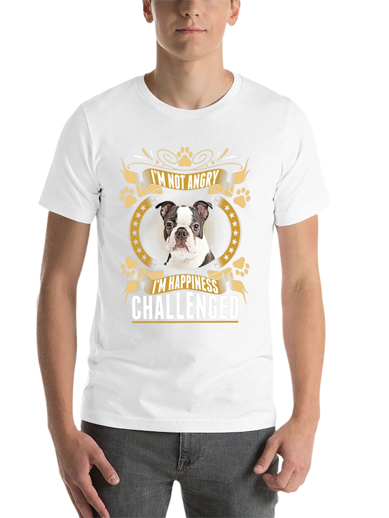 Black Funny Dog T-Shirt - I'm Not Angry, Happiness Challenged view 14