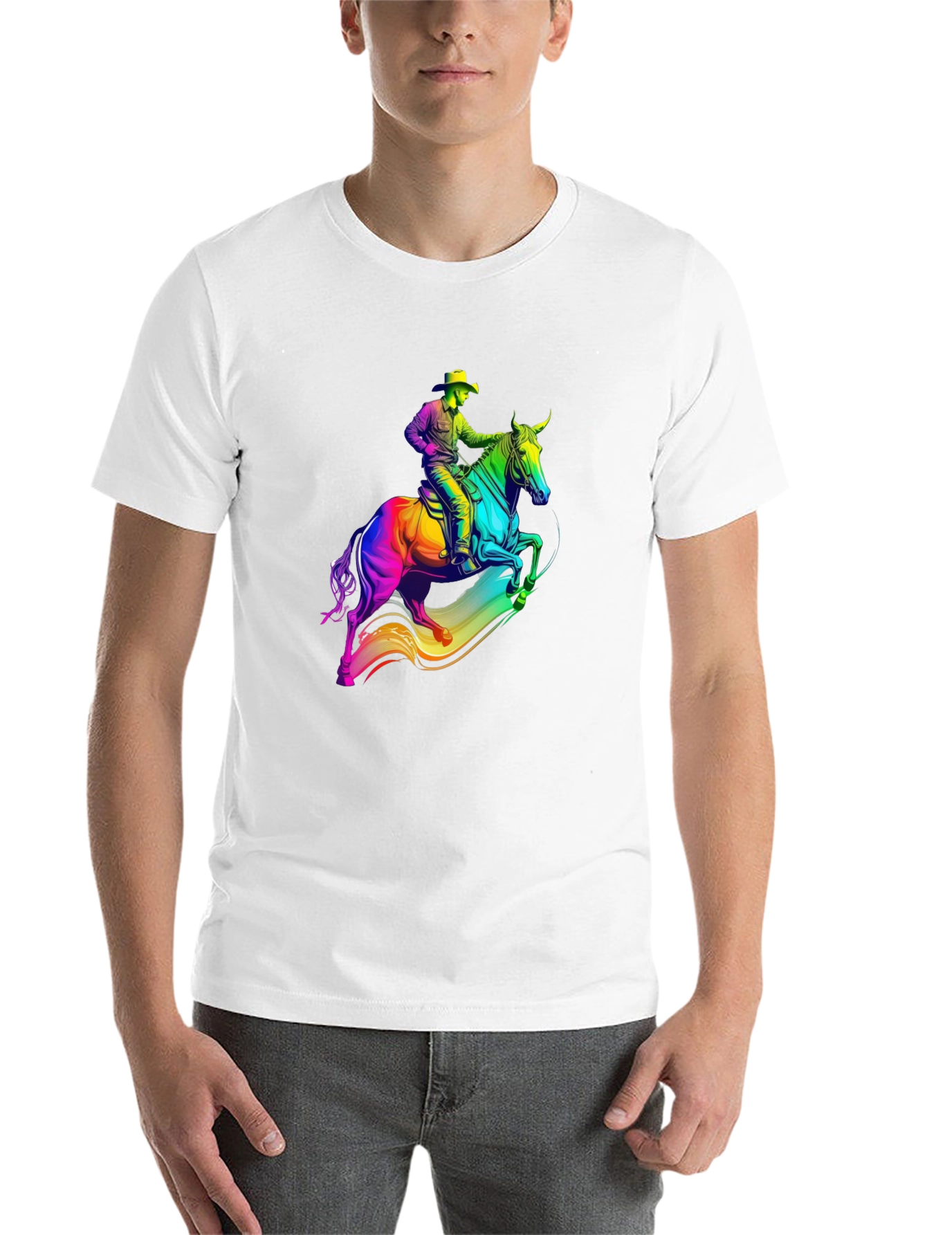 Black Rainbow Cowboy Horse Graphic T-Shirt view 14