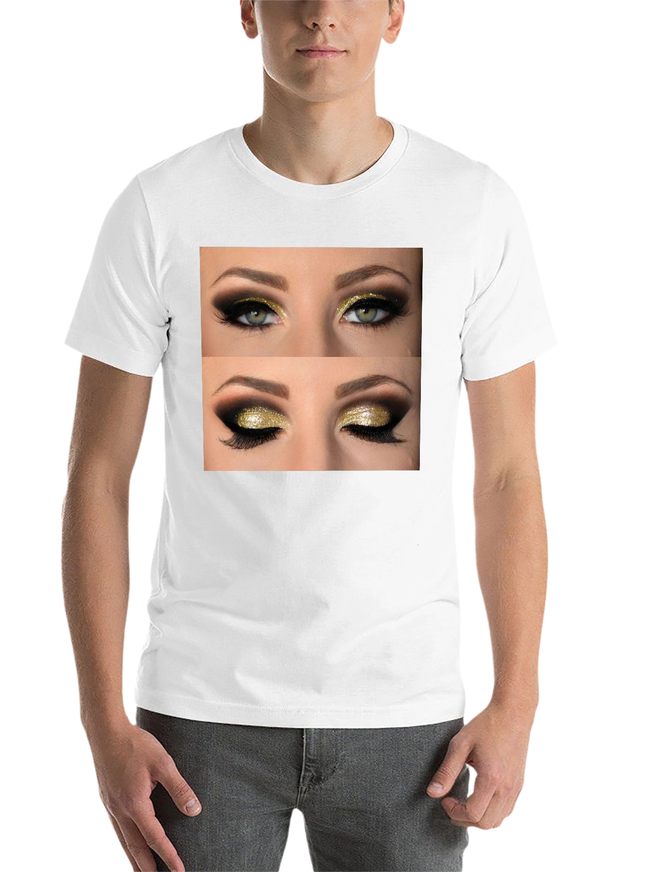 Black Glam Eyes Graphic Tee - Black Cotton Casual Wear view 14