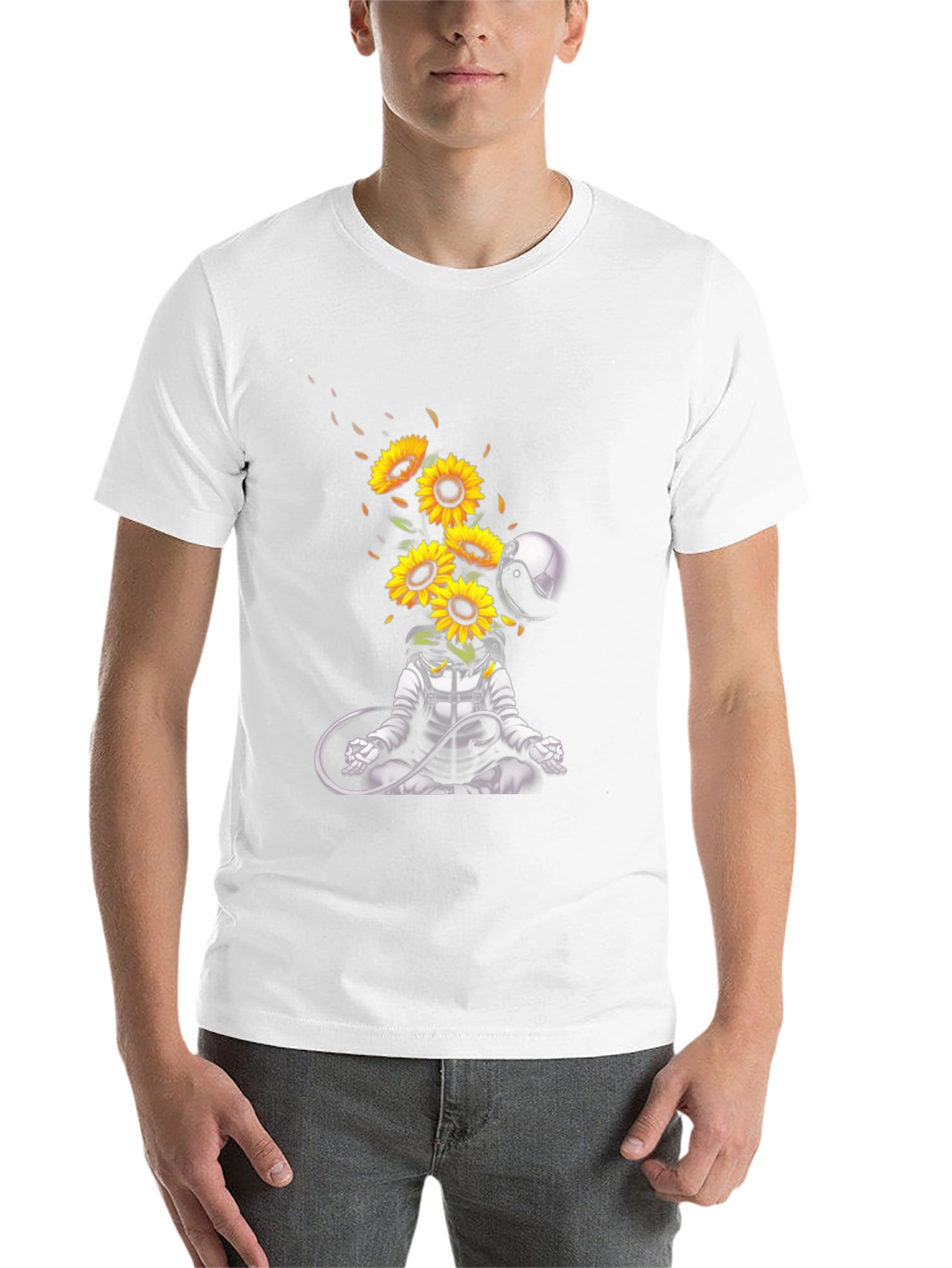 Black Meditating Astronaut with Sunflowers Graphic T-Shirt view 14