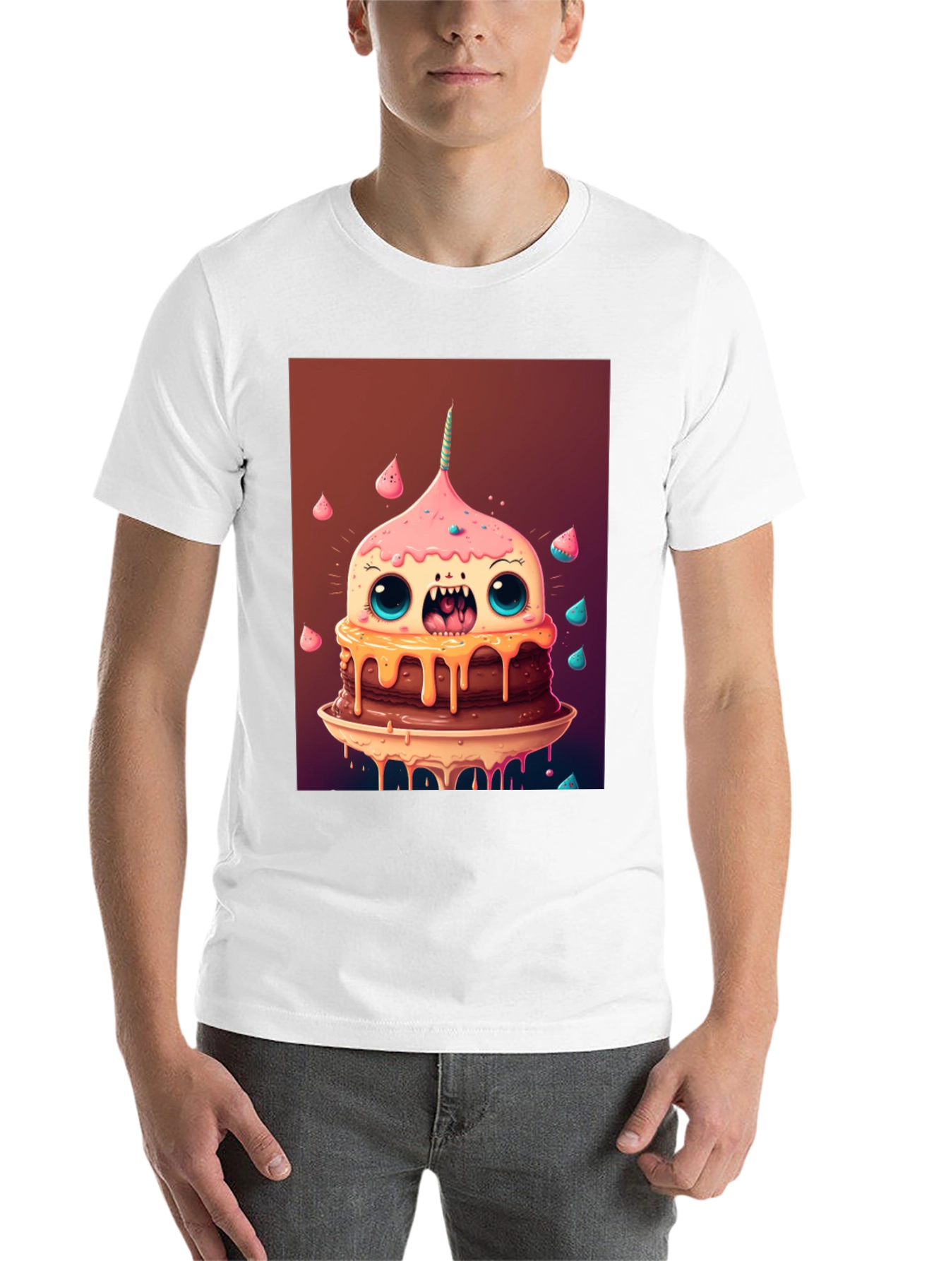 Black Monster Cake Graphic Tee - Unique Cartoon T-Shirt view 14