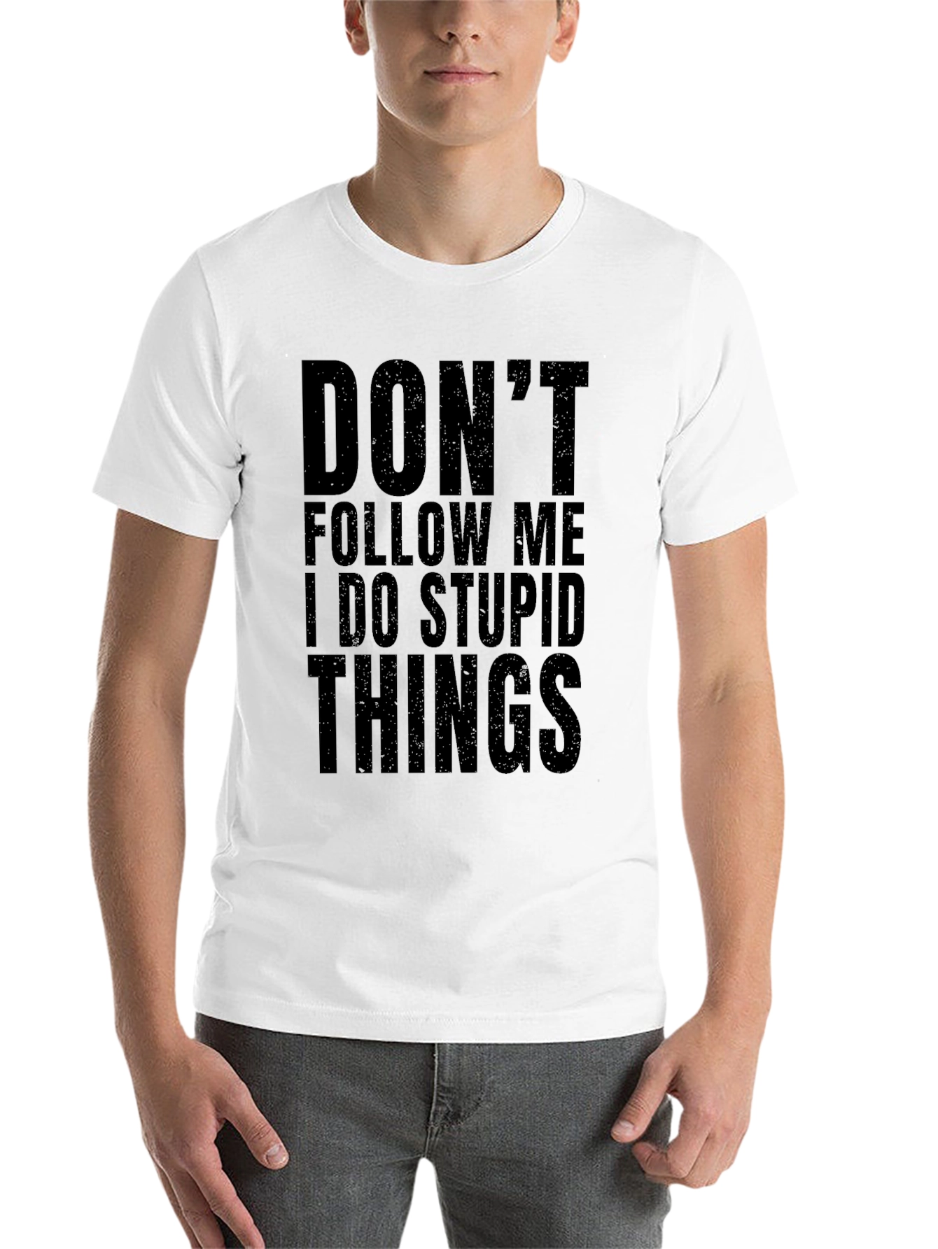 Black Funny "Don't Follow Me" Graphic Black T-Shirt view 14