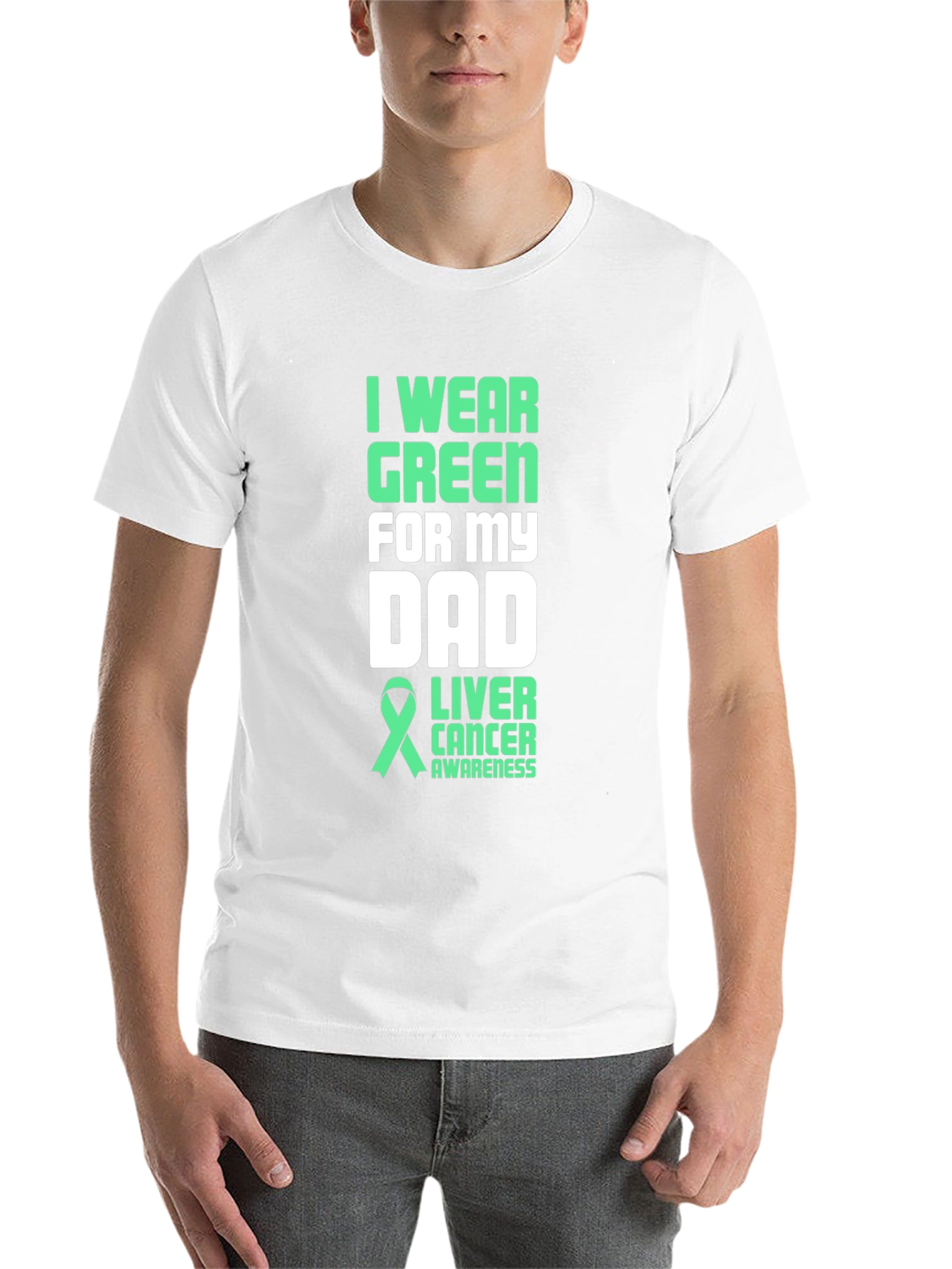 Green Ribbon Liver Cancer Awareness Dad T-Shirt - 14