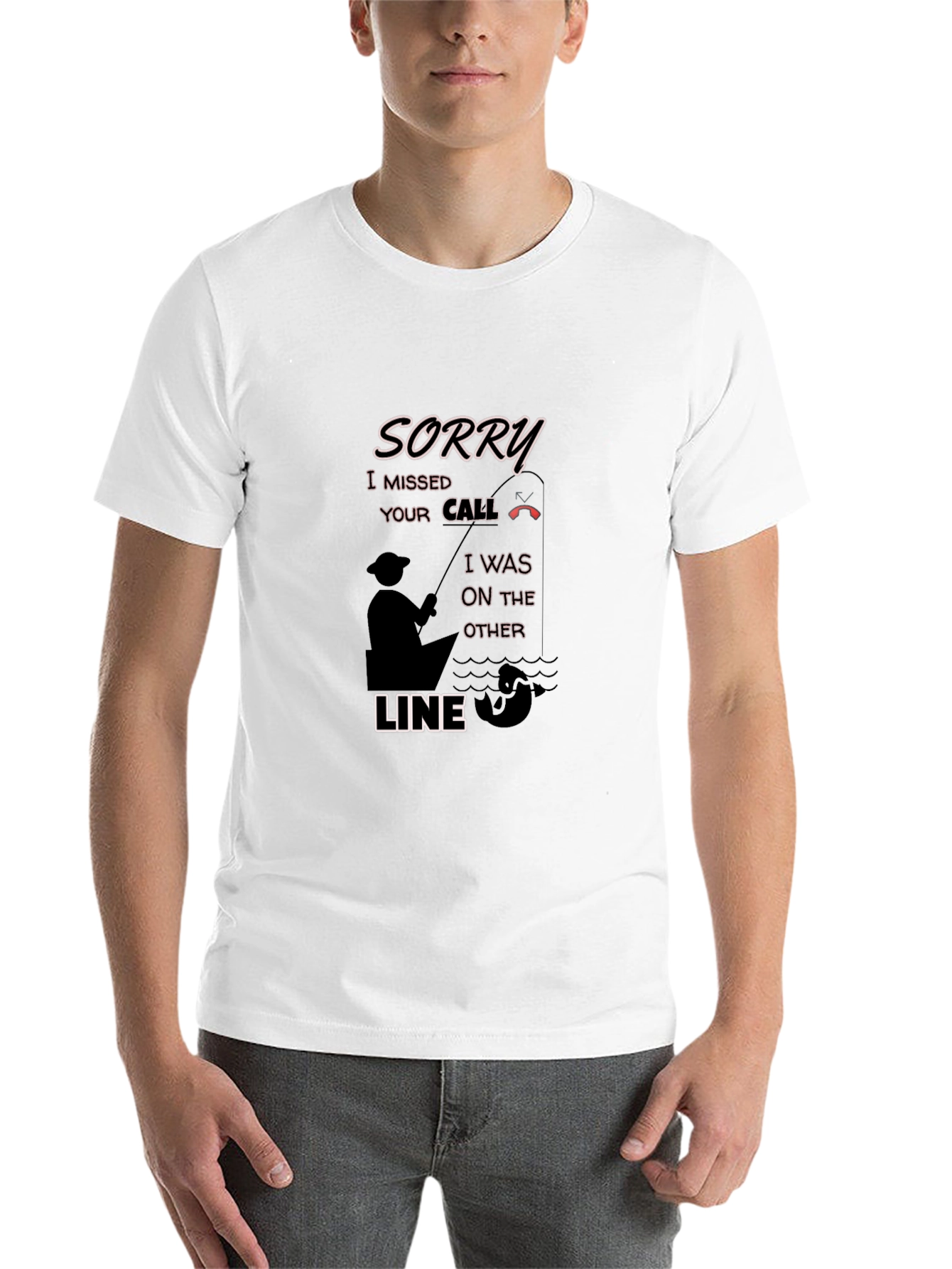 Black Sorry Missed Call Fishing Graphic T-Shirt view 14