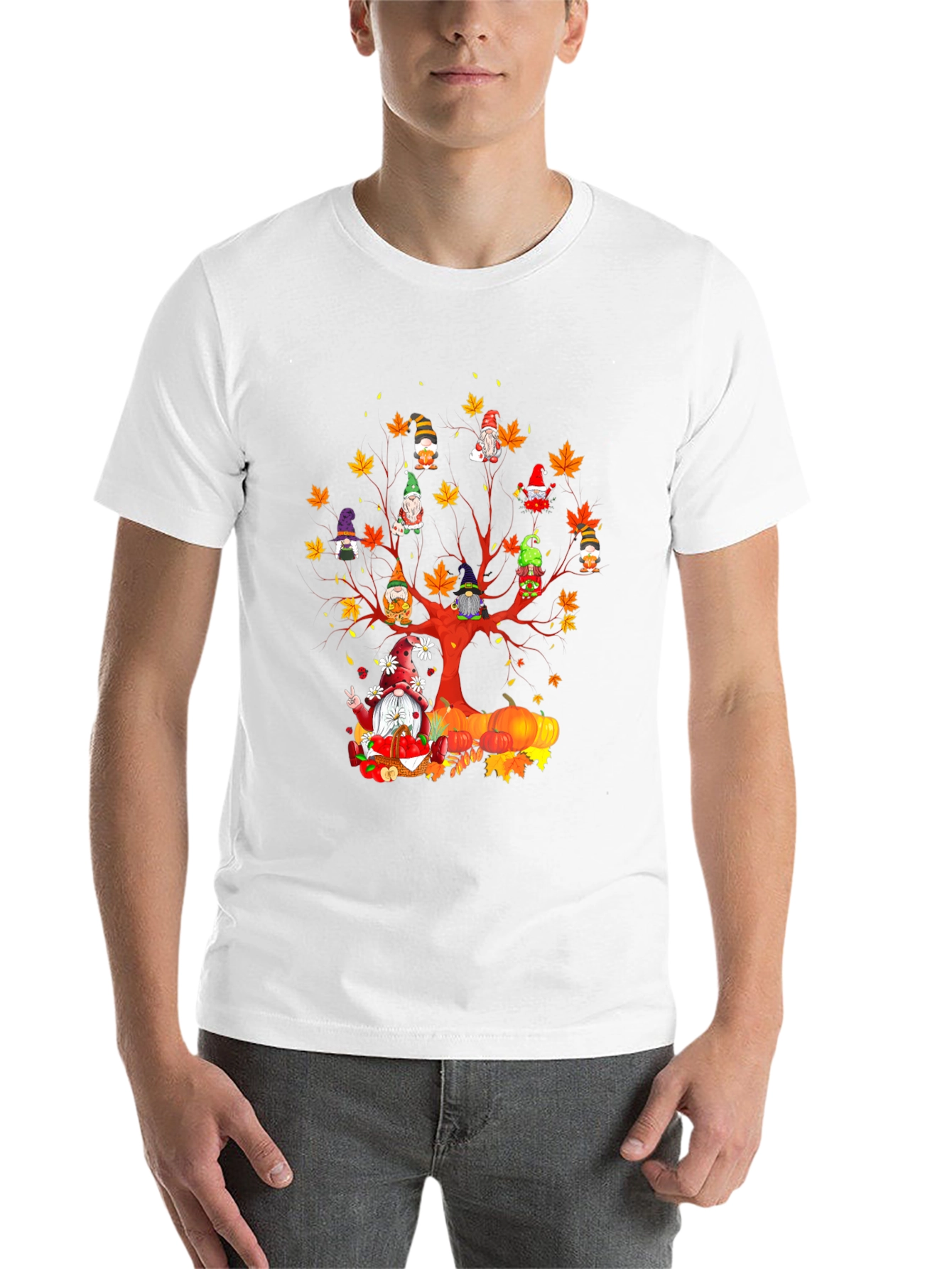 Black Fall Gnomes T-Shirt - Autumn Harvest Tree Design view 14