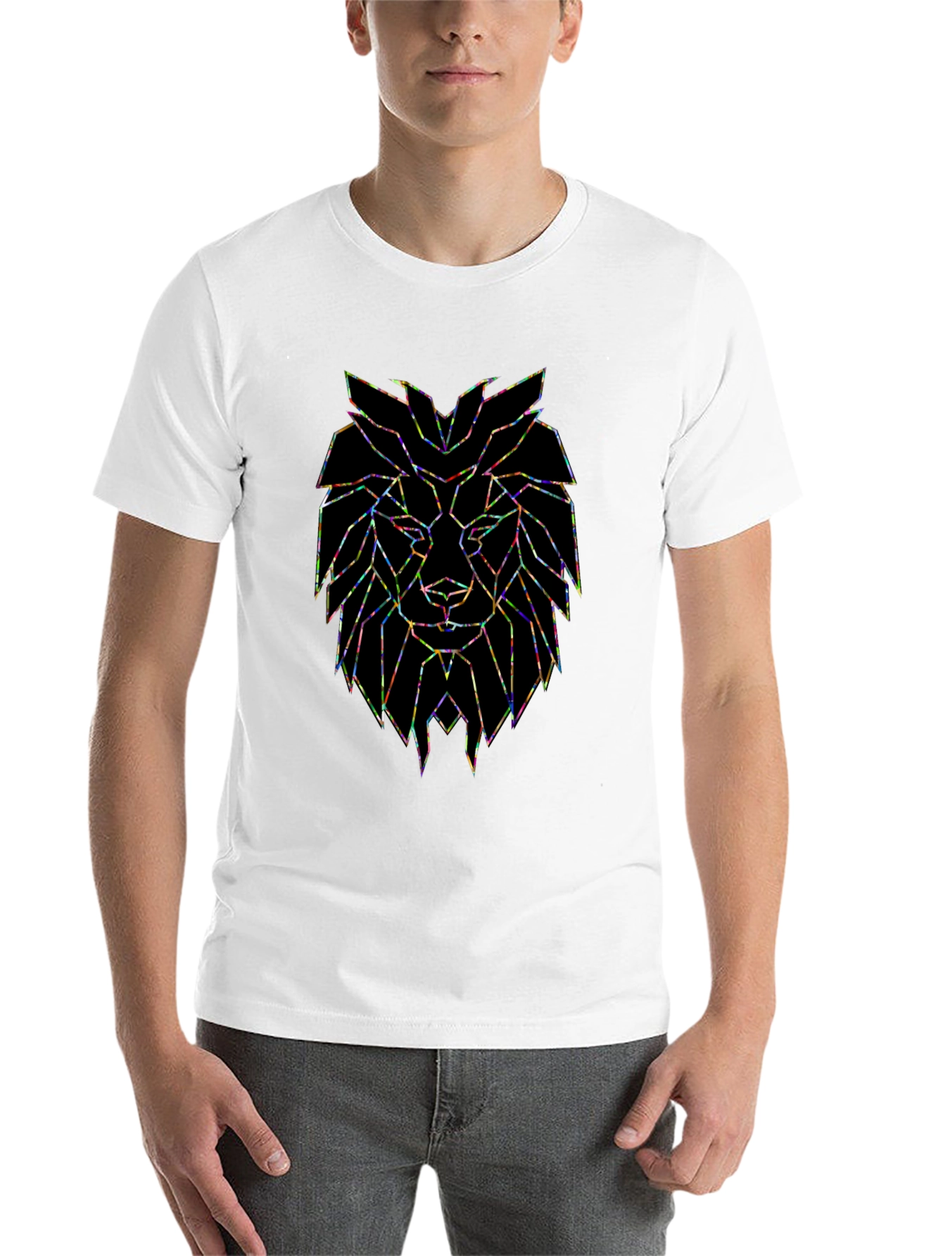Black Geometric Lion Graphic Black T-Shirt view 14