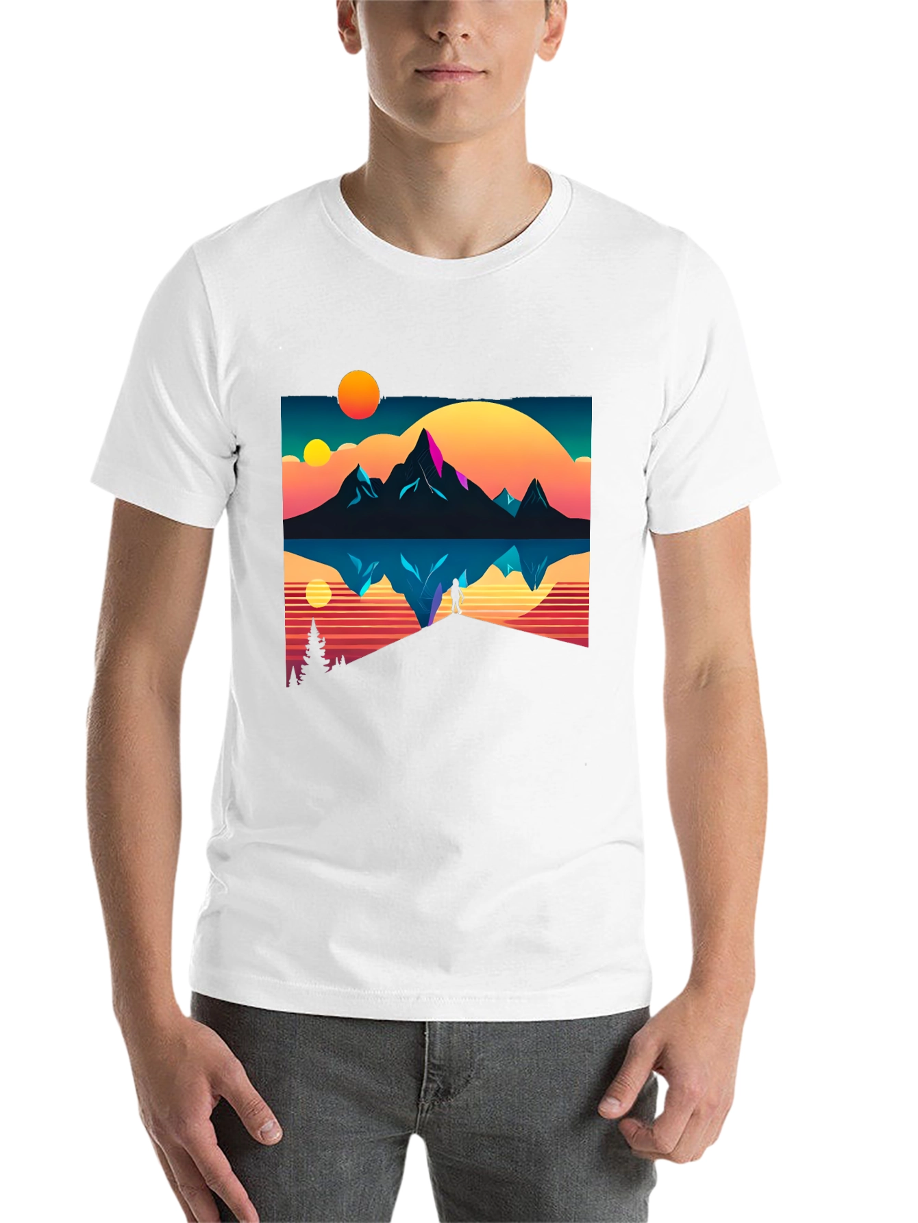 Black Retro Mountain Reflection Graphic Tee view 14