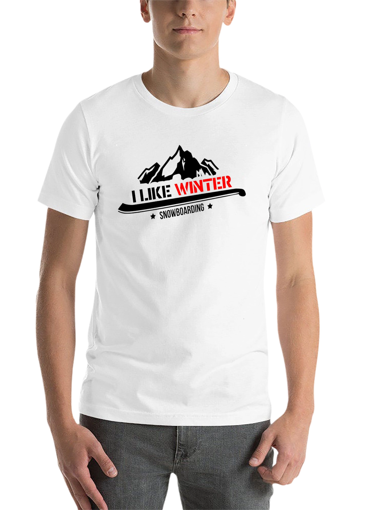 Black I Like Winter Snowboarding Graphic Black Tee view 14