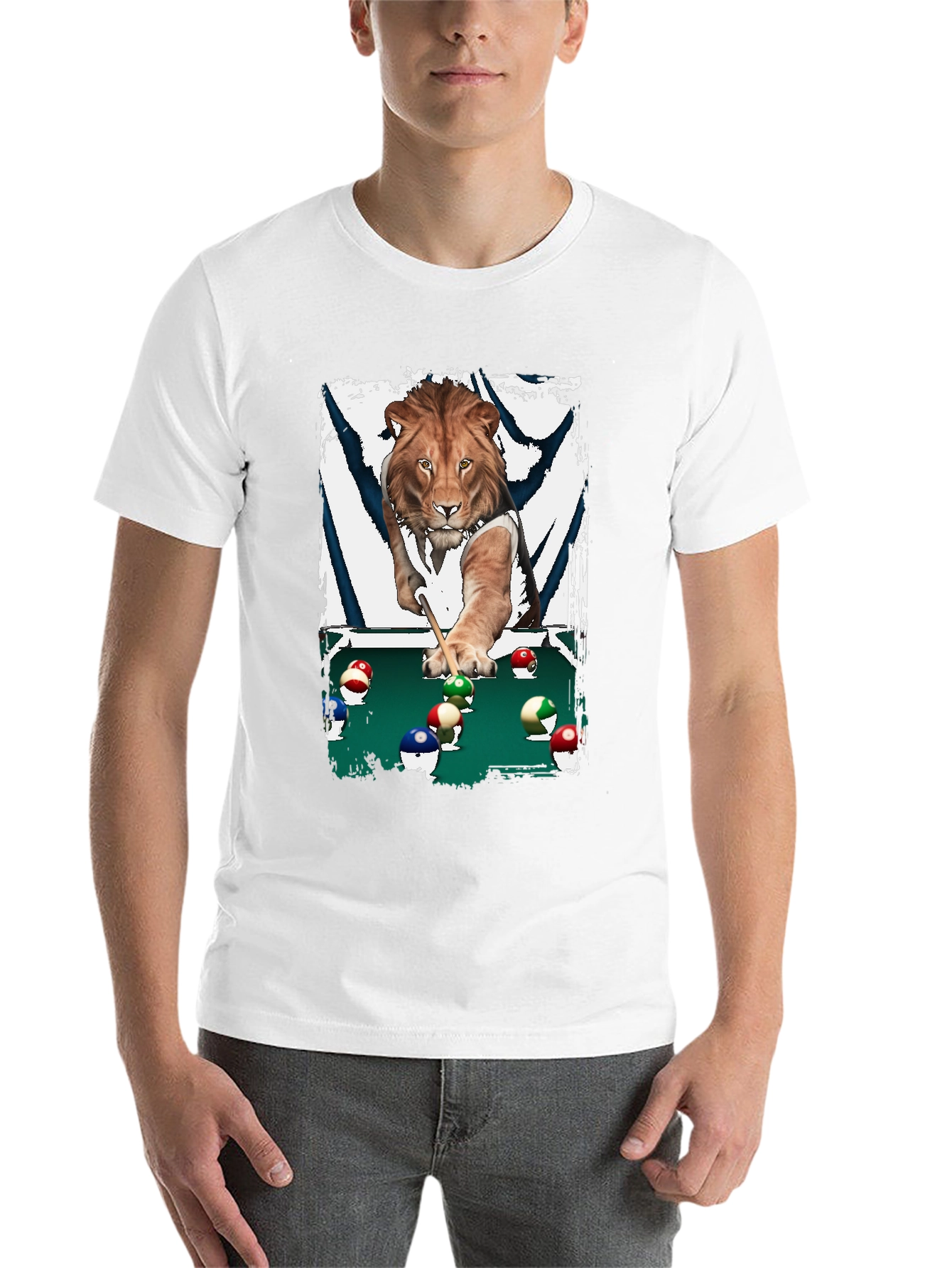 Black Lion Playing Pool T-Shirt - Unique Graphic Tee view 14