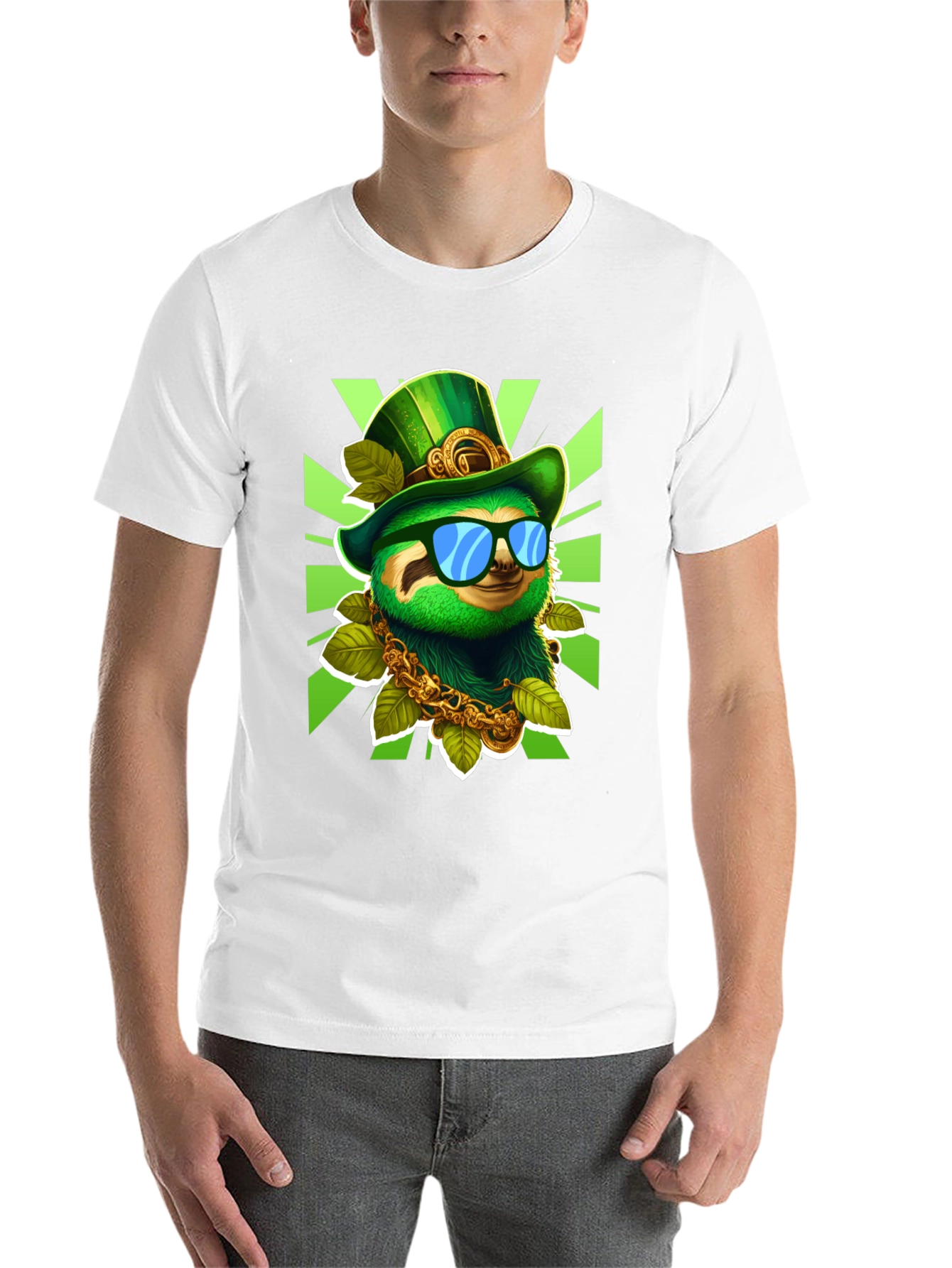 Black Lucky Sloth St. Patrick's Day T-Shirt view 14