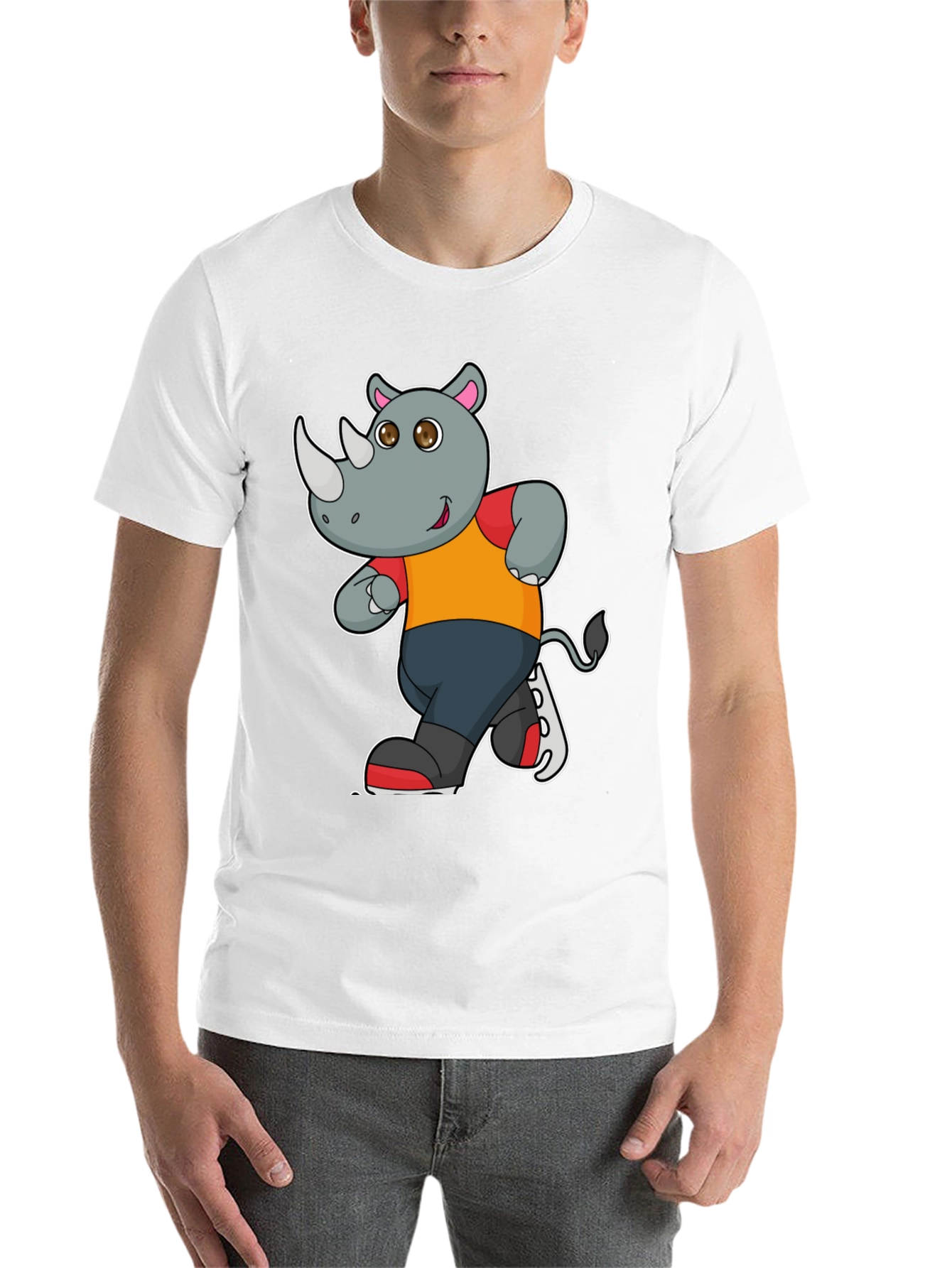 Black Rhino Cartoon Graphic T-Shirt - Black Cotton Tee view 14