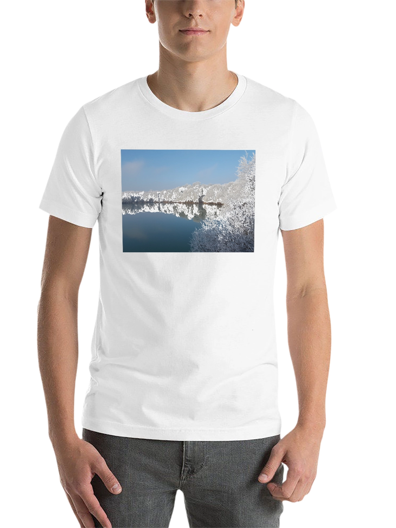 Black Winter Lake Reflection Black T-Shirt view 14