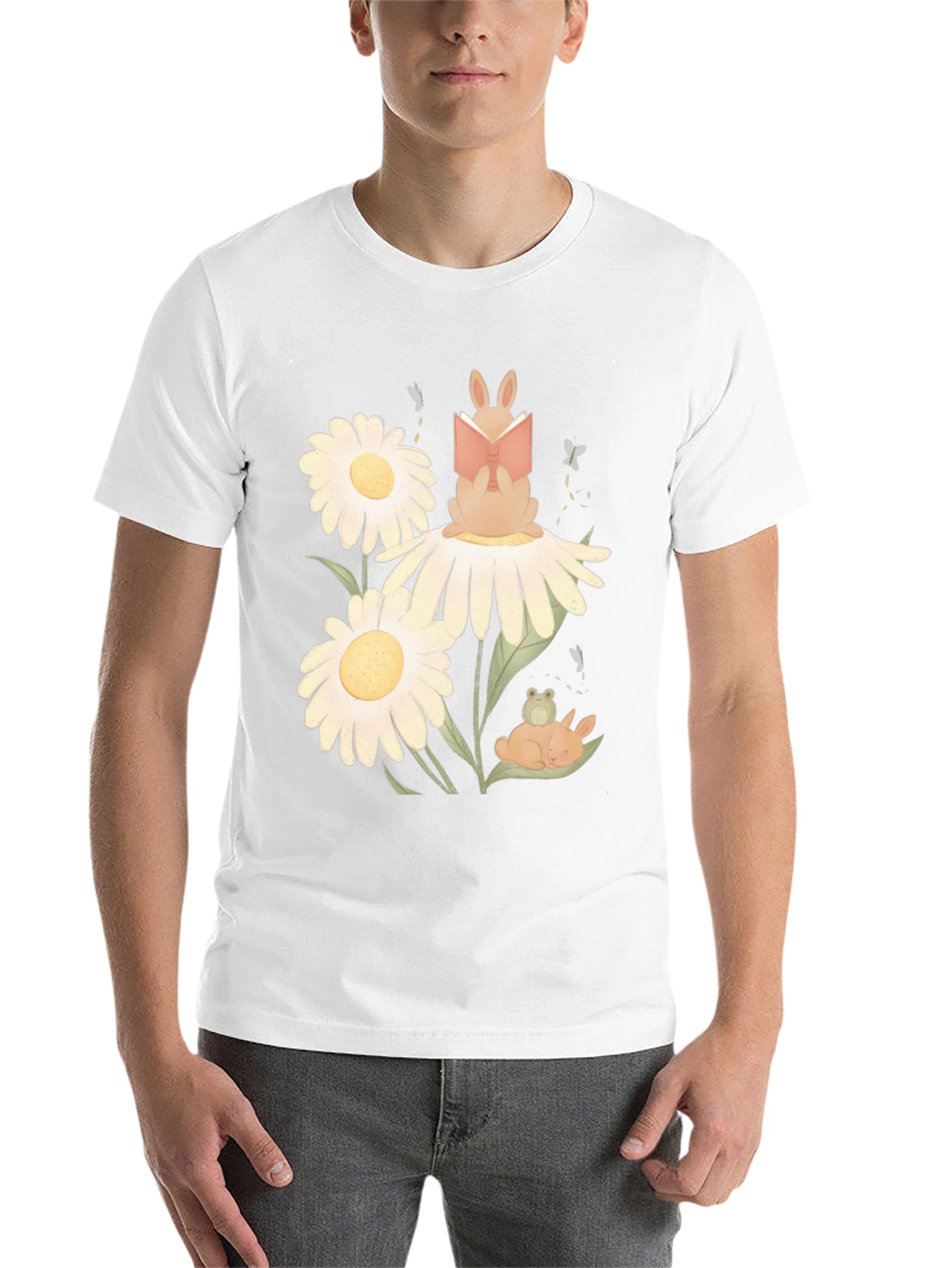 Black Whimsical Reading Bunny Graphic Tee view 14