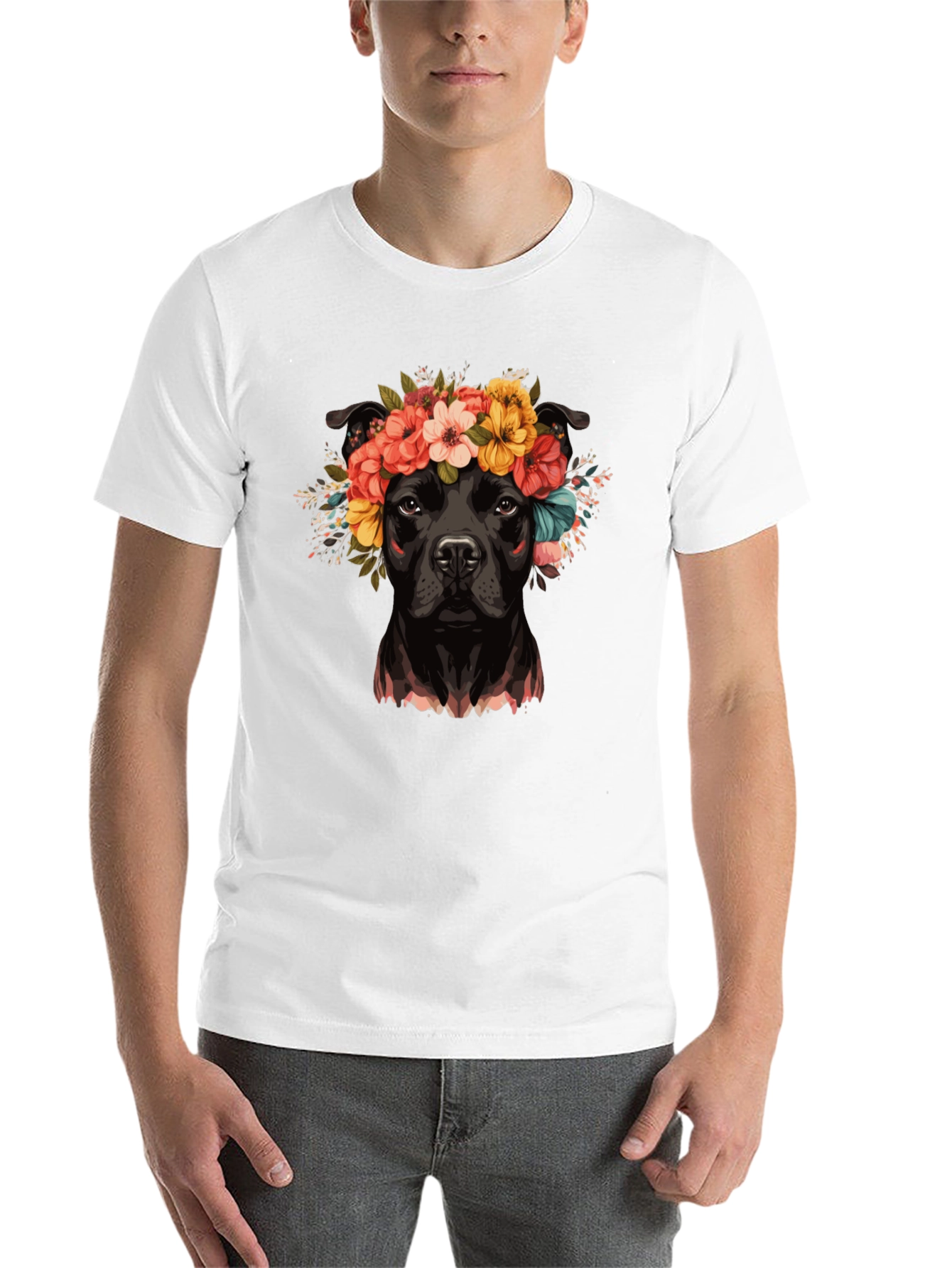 Black Dog with Flower Crown T-Shirt view 14
