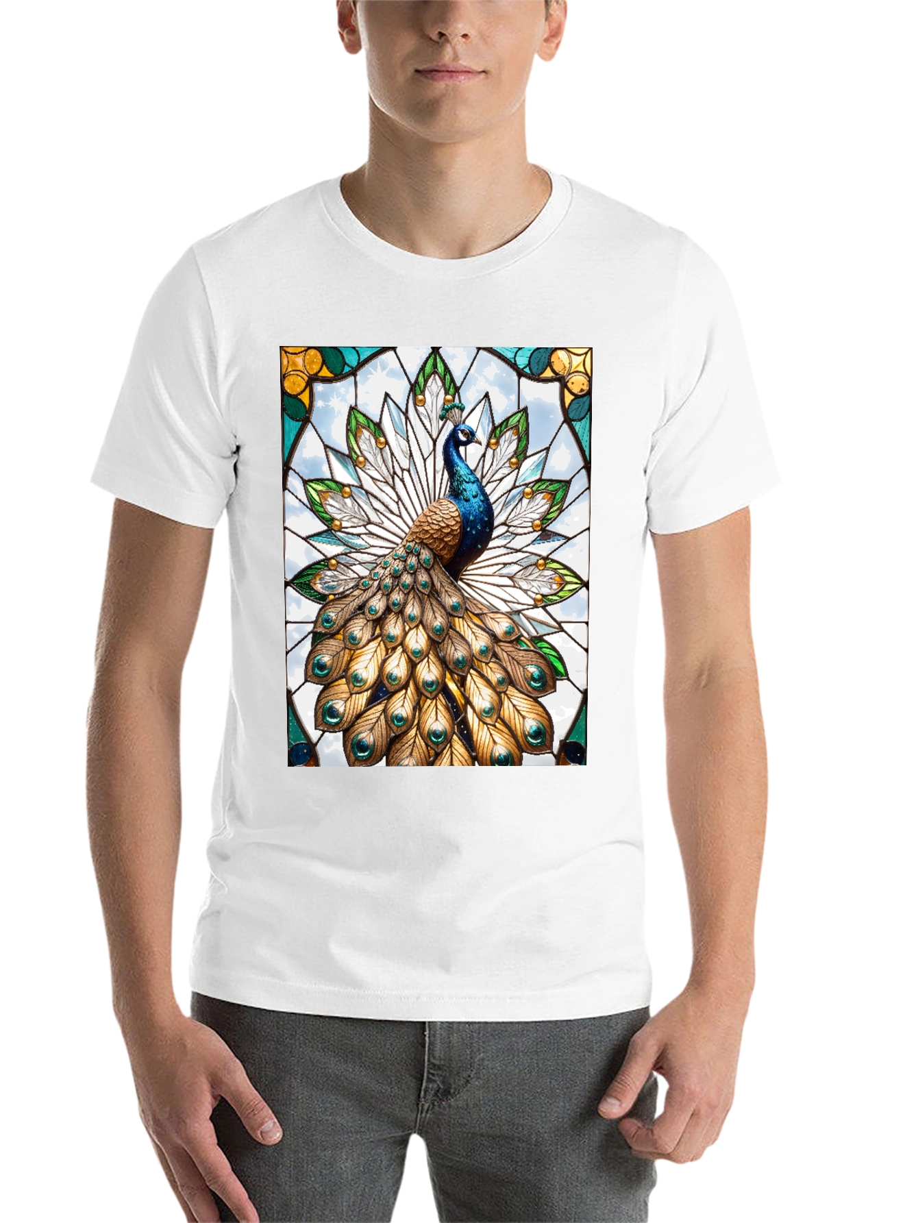 Black Peacock Stained Glass Graphic T-Shirt view 14