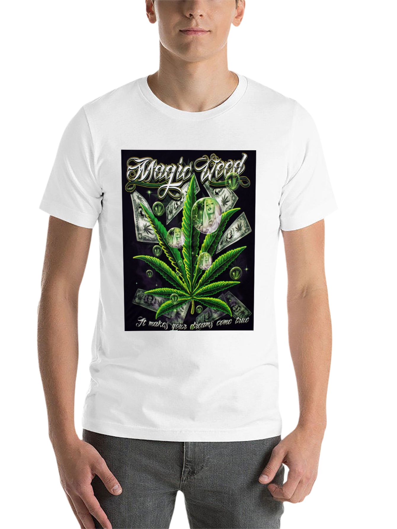 Black Magic Weed Graphic Print Black T-Shirt view 14