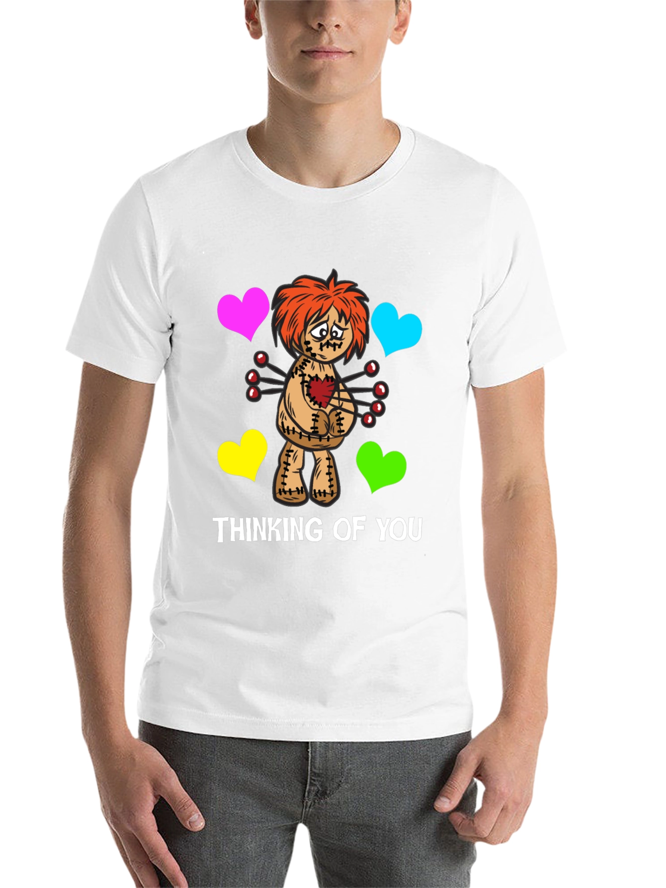 Black Thinking of You Voodoo Doll Graphic T-Shirt view 14