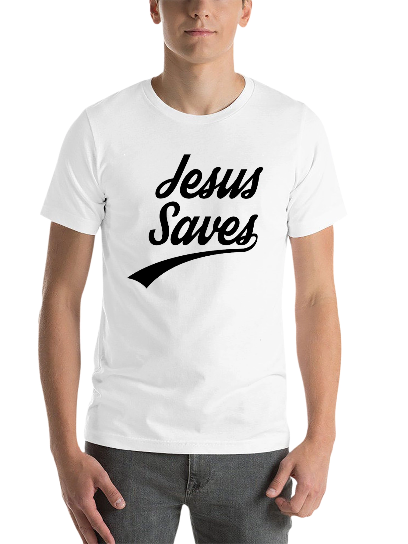 Black Jesus Saves Black Graphic T-Shirt view 14