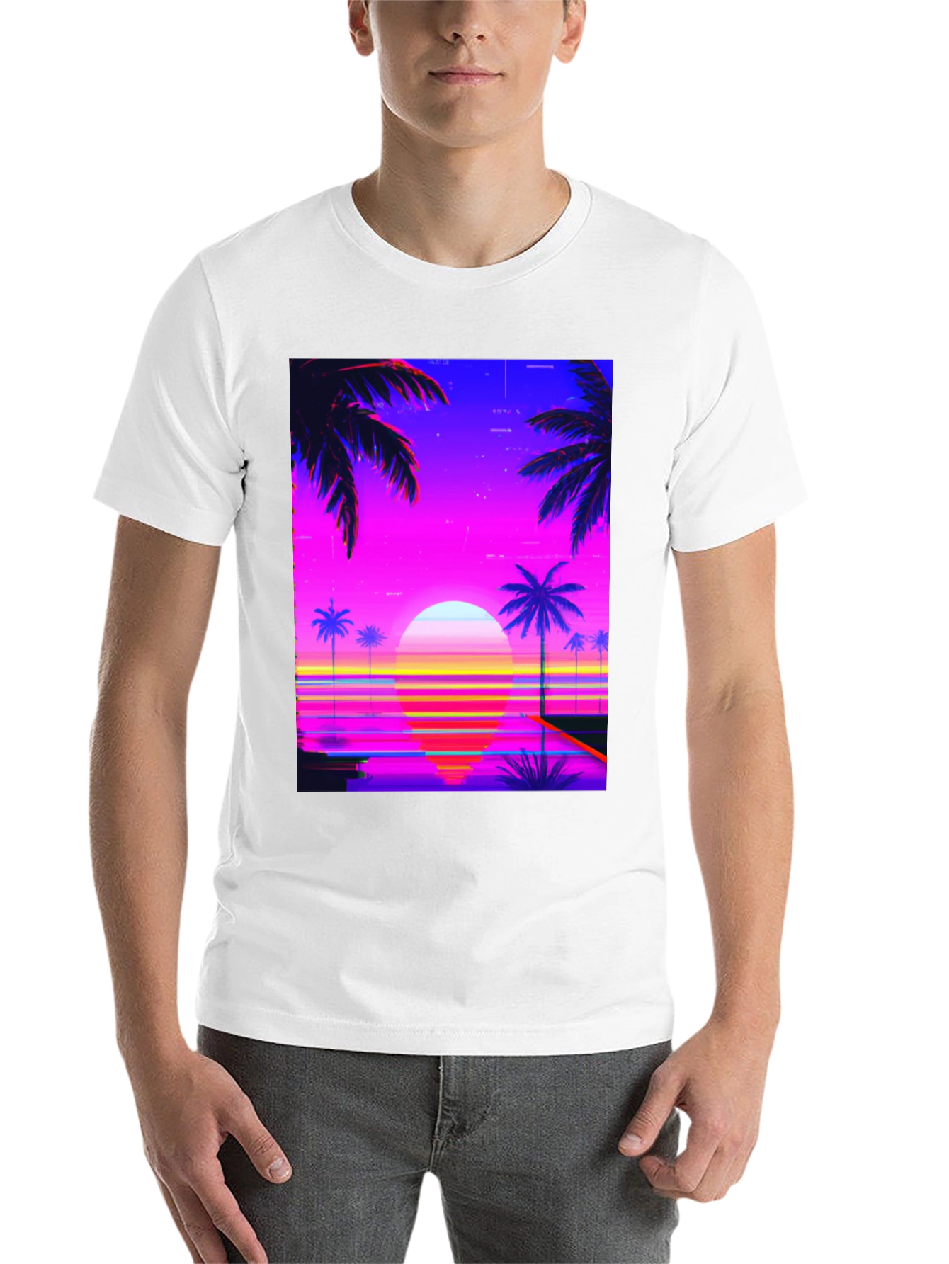 Black Vaporwave Sunset Graphic Tee view 14