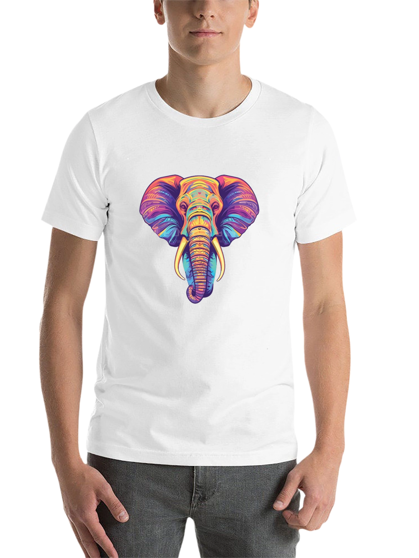 Black Vibrant Elephant Graphic Tee - Unisex Black T-Shirt view 14