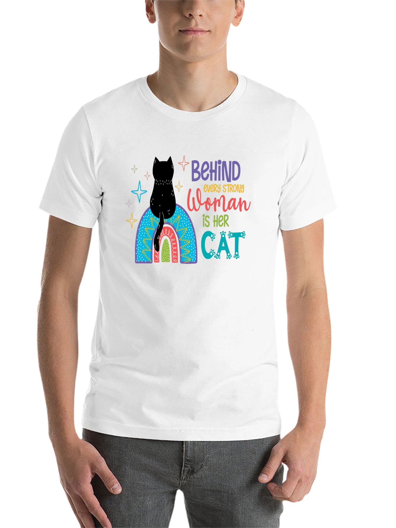 Black Behind Every Strong Woman Cat T-Shirt view 14