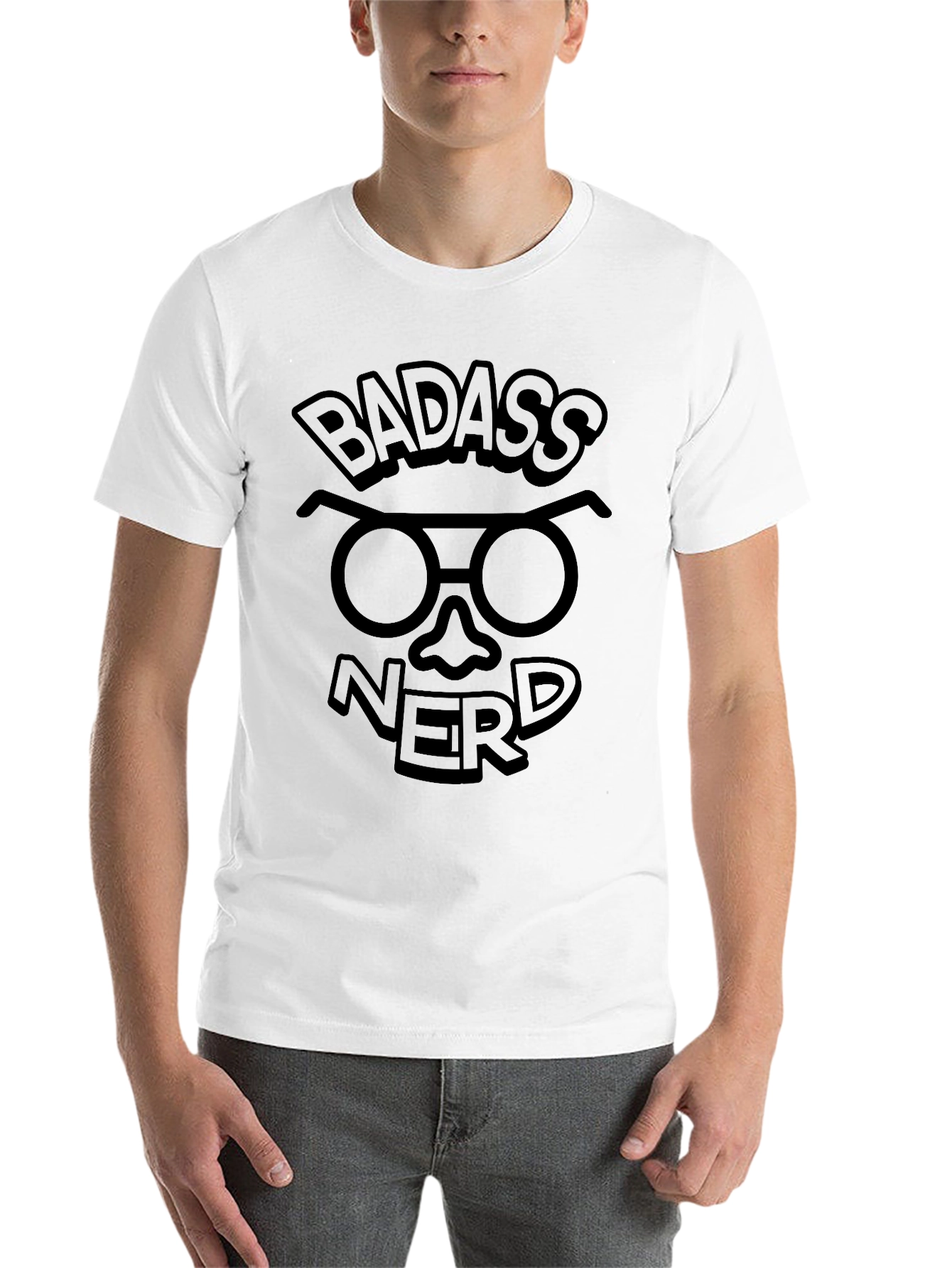 Black Badass Nerd Graphic Tee - Black Cotton T-Shirt view 14