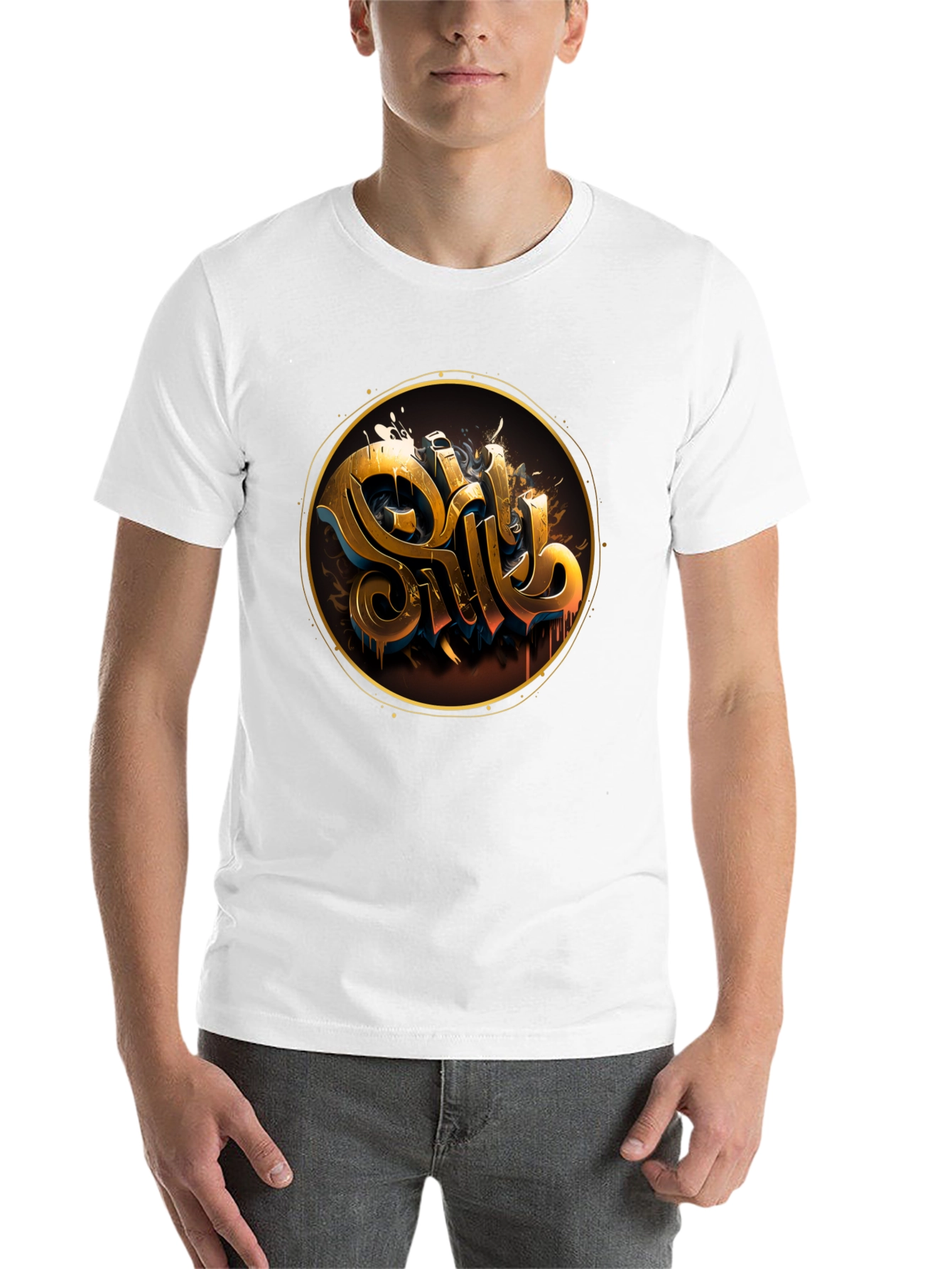 Black Gold Letter Graphic Black Tee - Stylish Casual Wear view 14