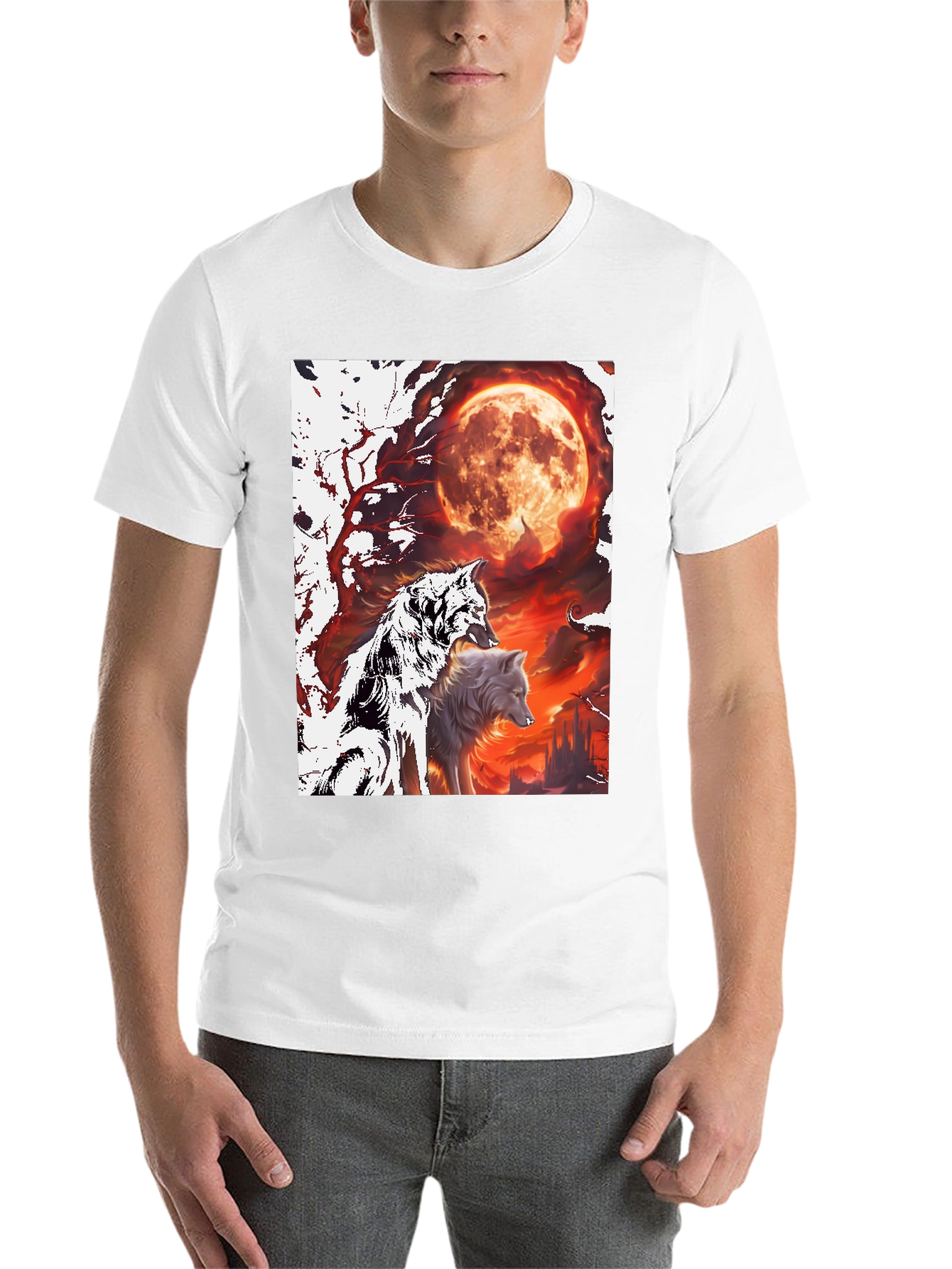 Black Wolf Pack Moon Graphic Tee - Black Cotton view 14