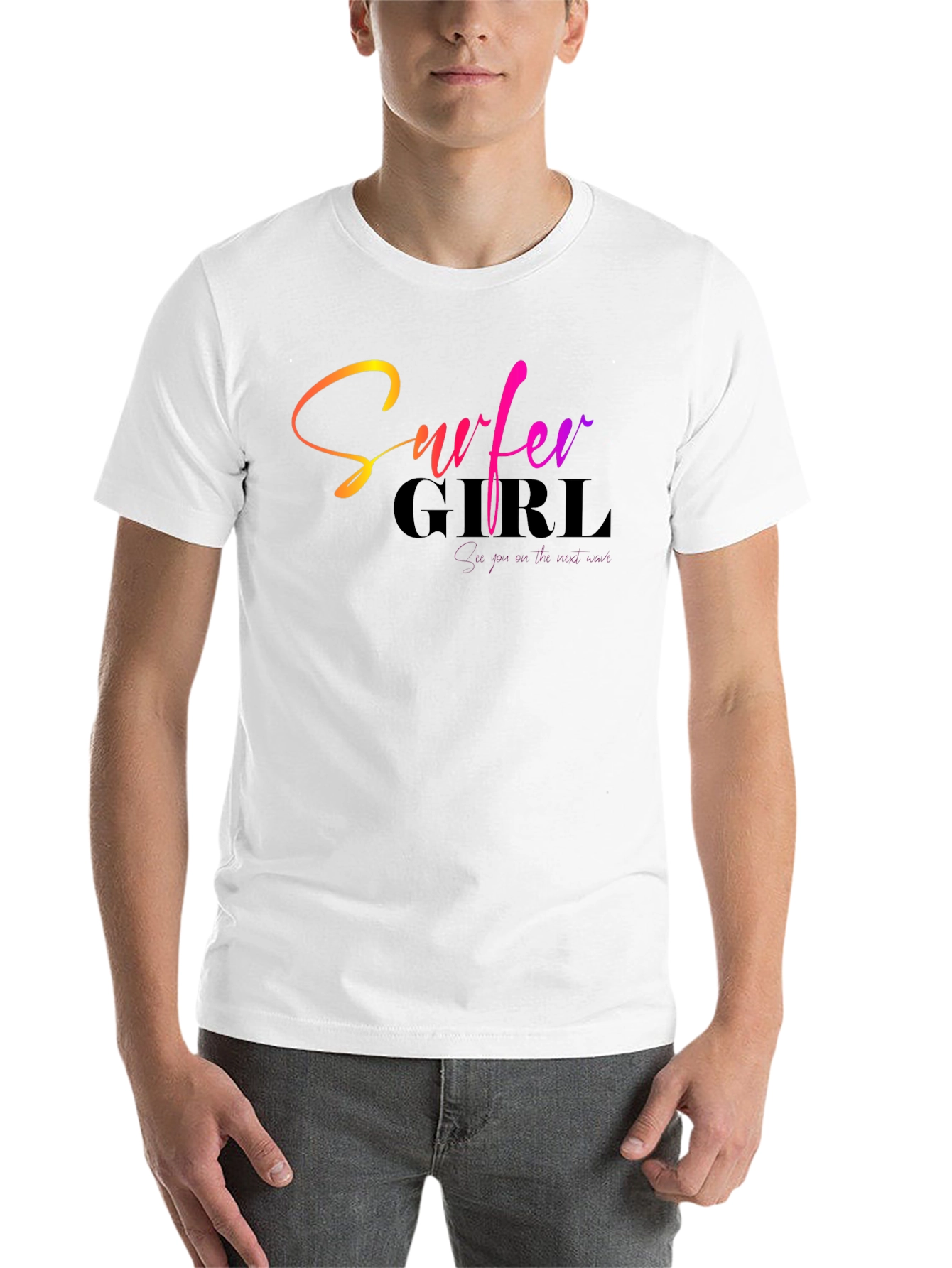 Black Surfer Girl Gradient Text Black T-Shirt view 14