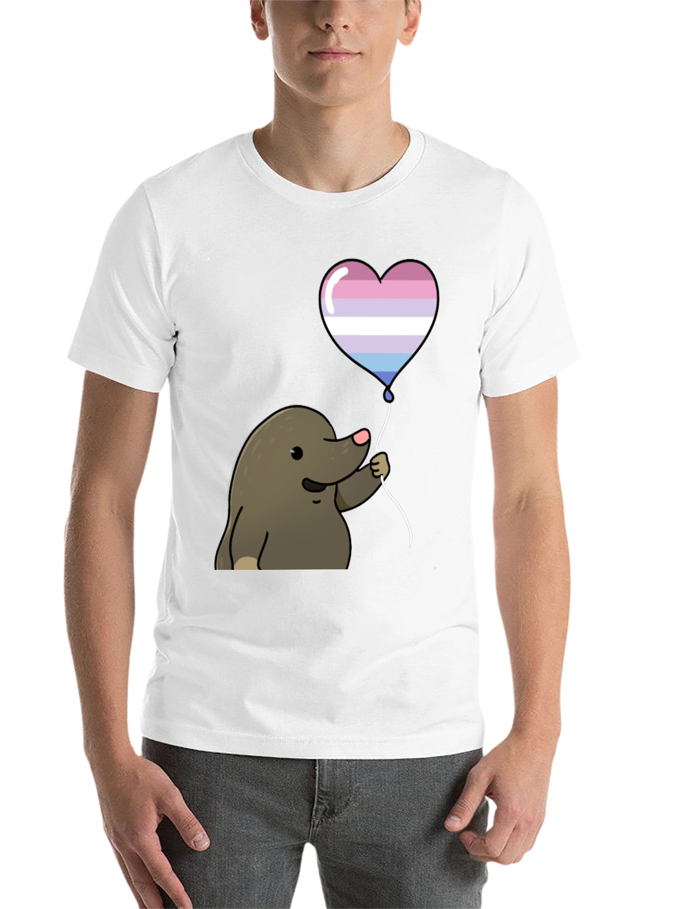 Black Mole with Transgender Pride Heart Balloon T-Shirt view 14