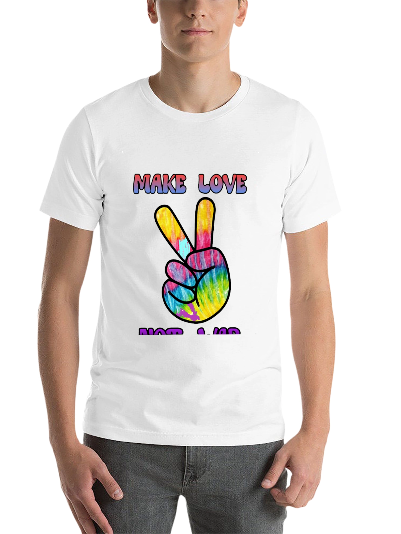 Black Make Love Not War Tie Dye Peace Sign Graphic Tee view 14