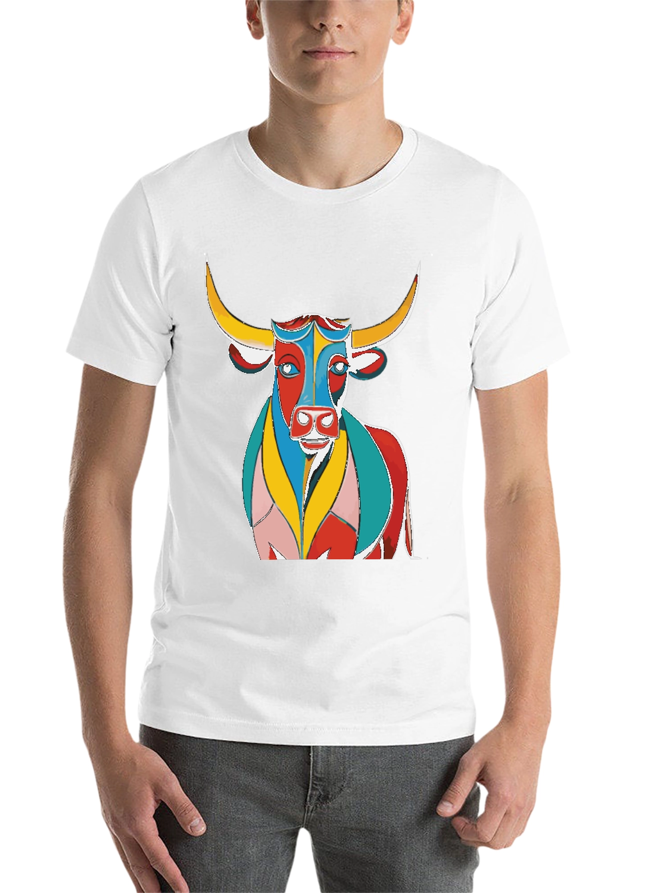 Black Colorful Bull Graphic Print Black T-Shirt view 14