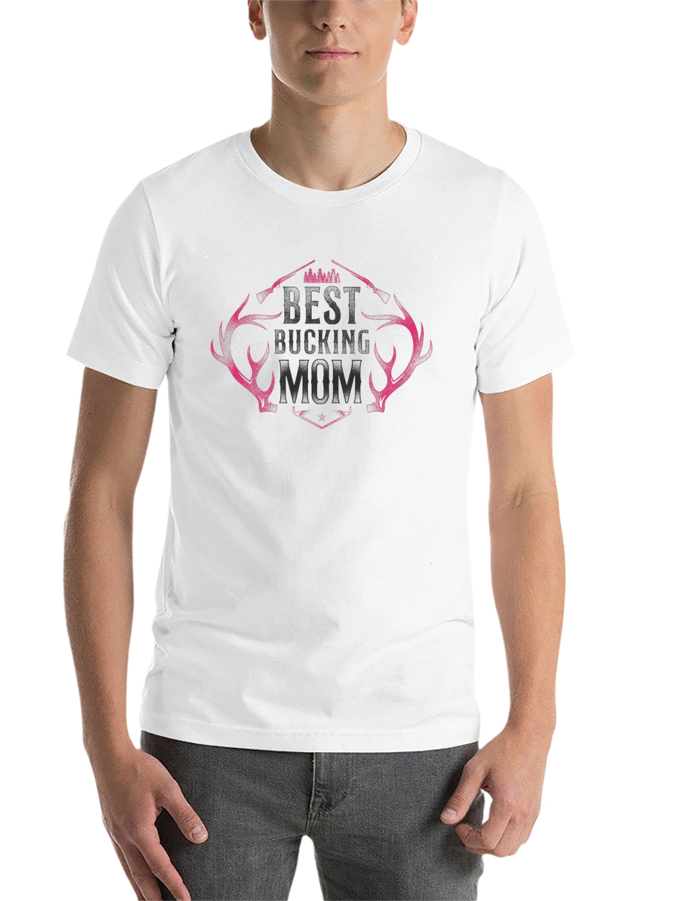 Best Bucking Mom Black T-Shirt with Antler Design - 14